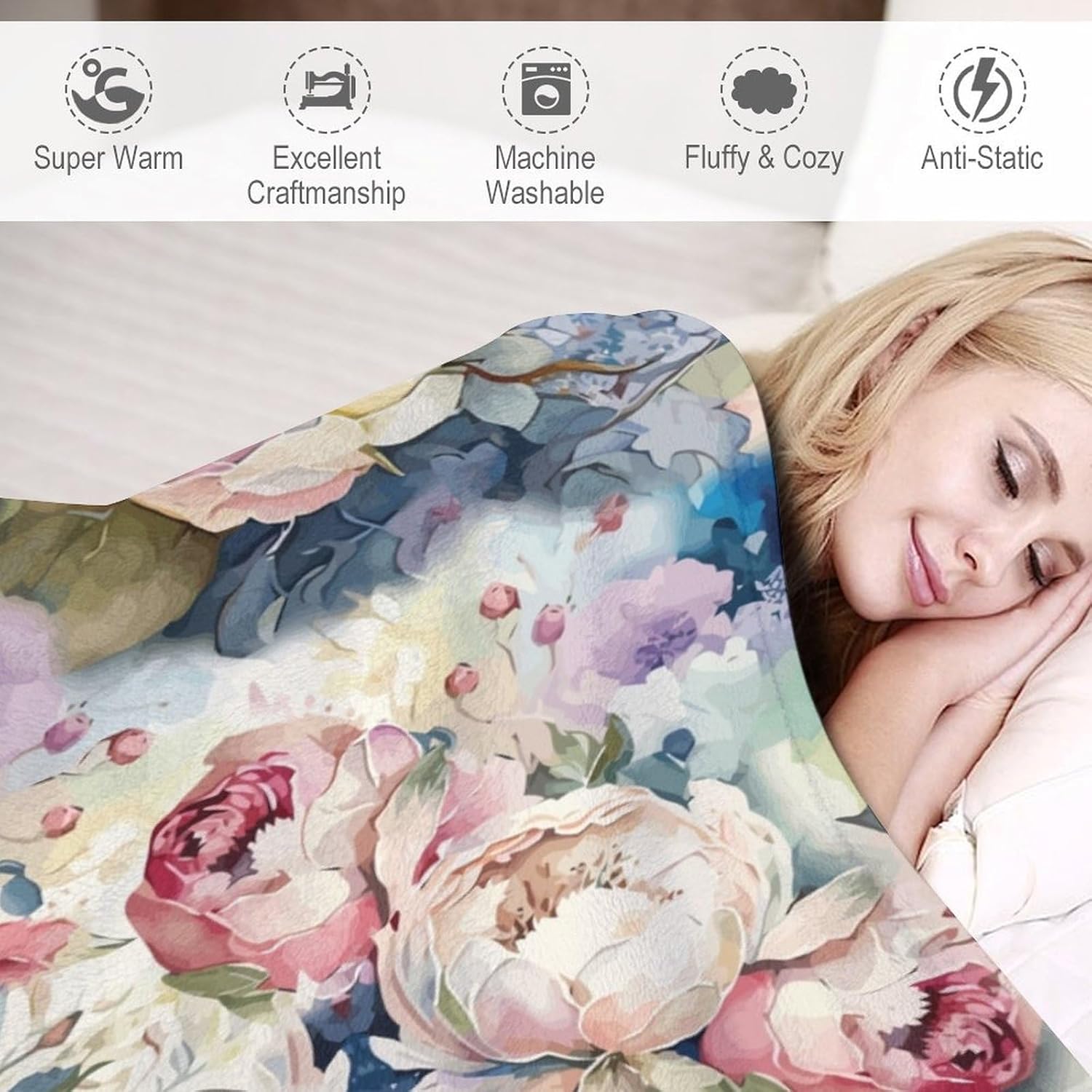 Floral Throw Blanket for Bed Sofa, 40"x50" Super Soft Warm Cozy Fluffy Plush Blanket, Watercolour Abstract Nature Plant Floral Colorful Wildflower Flannel Couch Blanket for Travel Camping