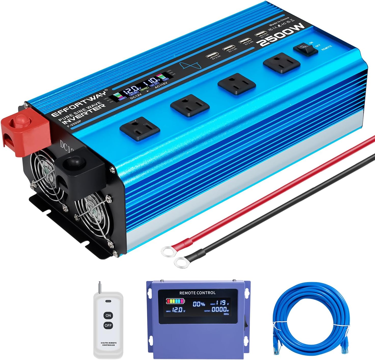 Amazon.com: 2500w Pure sine Wave Inverter DC 12V to AC 110V/120V ...