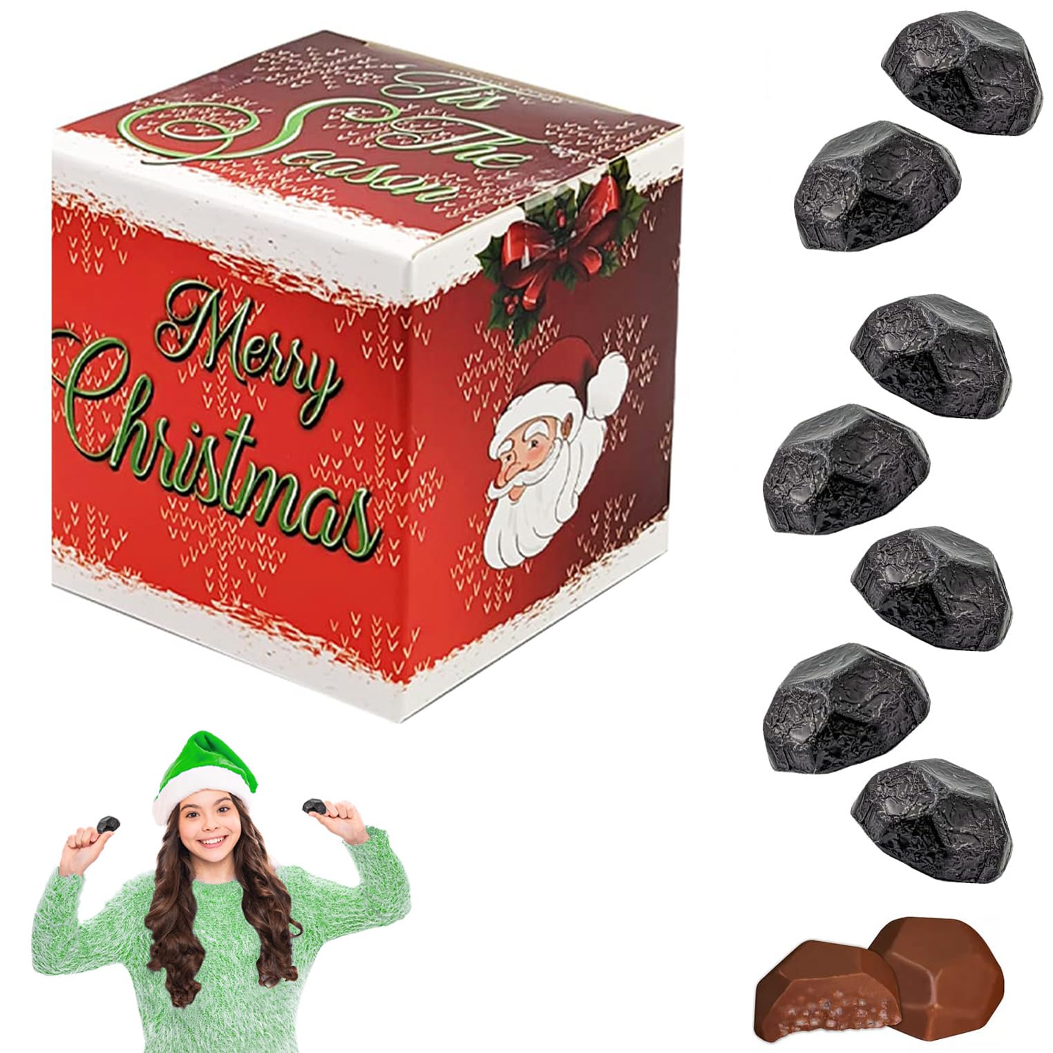 Fruidles Christmas Coal Chocolate Milk Double Crispy Coal, Party Bag Fillers, Individually Wrapped Foils, Kosher Certified (20 Count (Half-Pound))