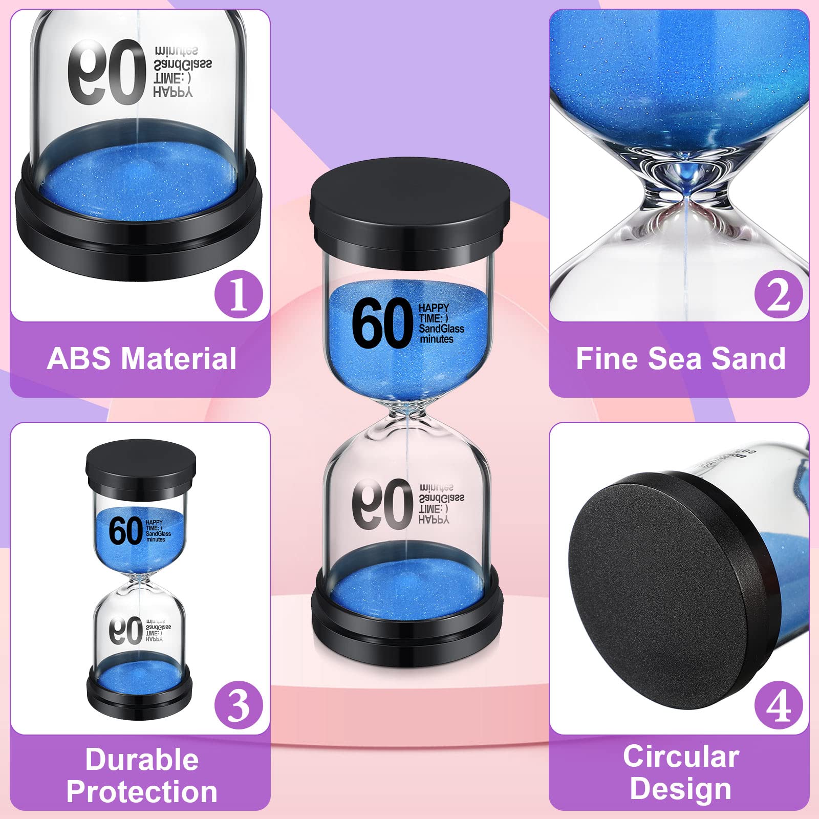 9 pezzi timer sabbia colorato clessidra sabbia orologio timer 1/3/5/10/15/20/30/45/60 minuti vetro di sabbia timer per cucina, casa, ufficio, aula, giochi per bambini, 9 colori