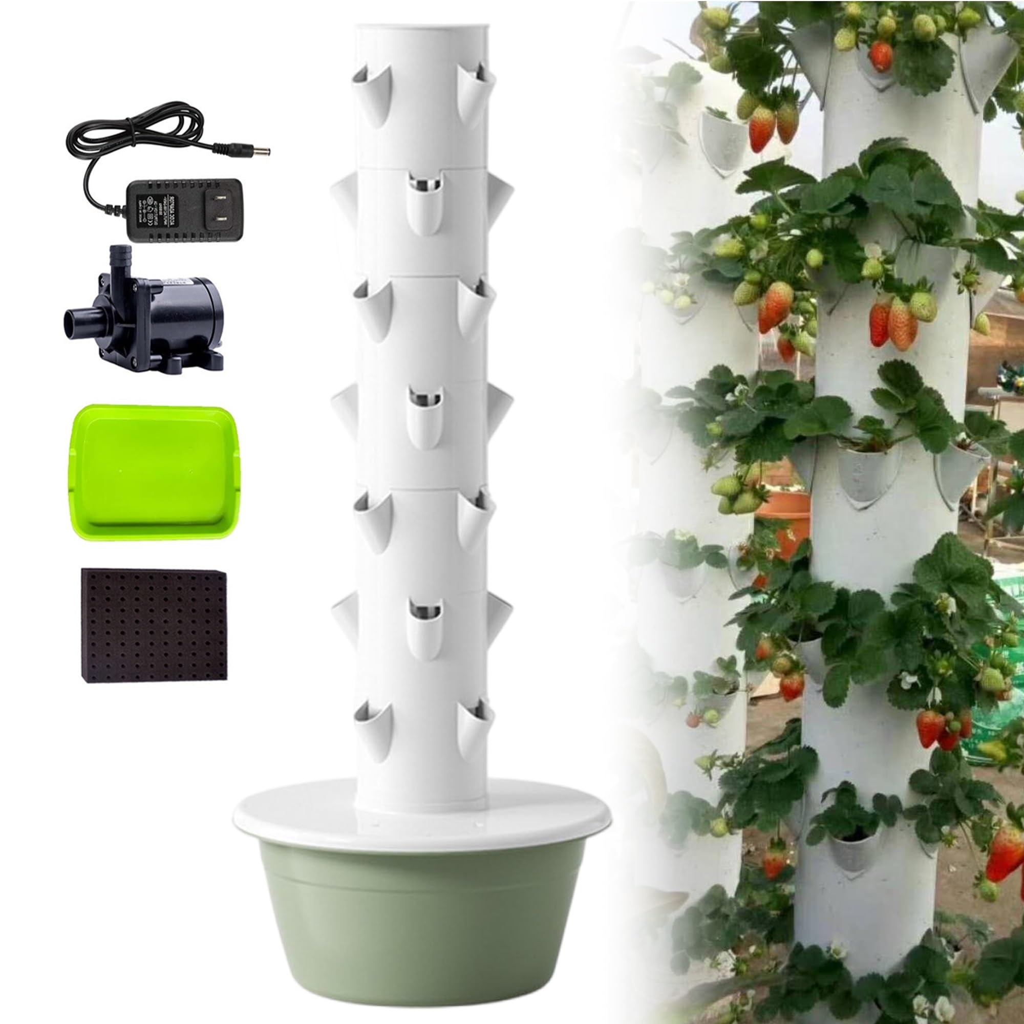 Kit Completo hidropónico: Todo lo Necesario para tu huerto | Kit 'todo incluido' (redes, bomba, timer). Listo para sembrar.(Green,7 layer)