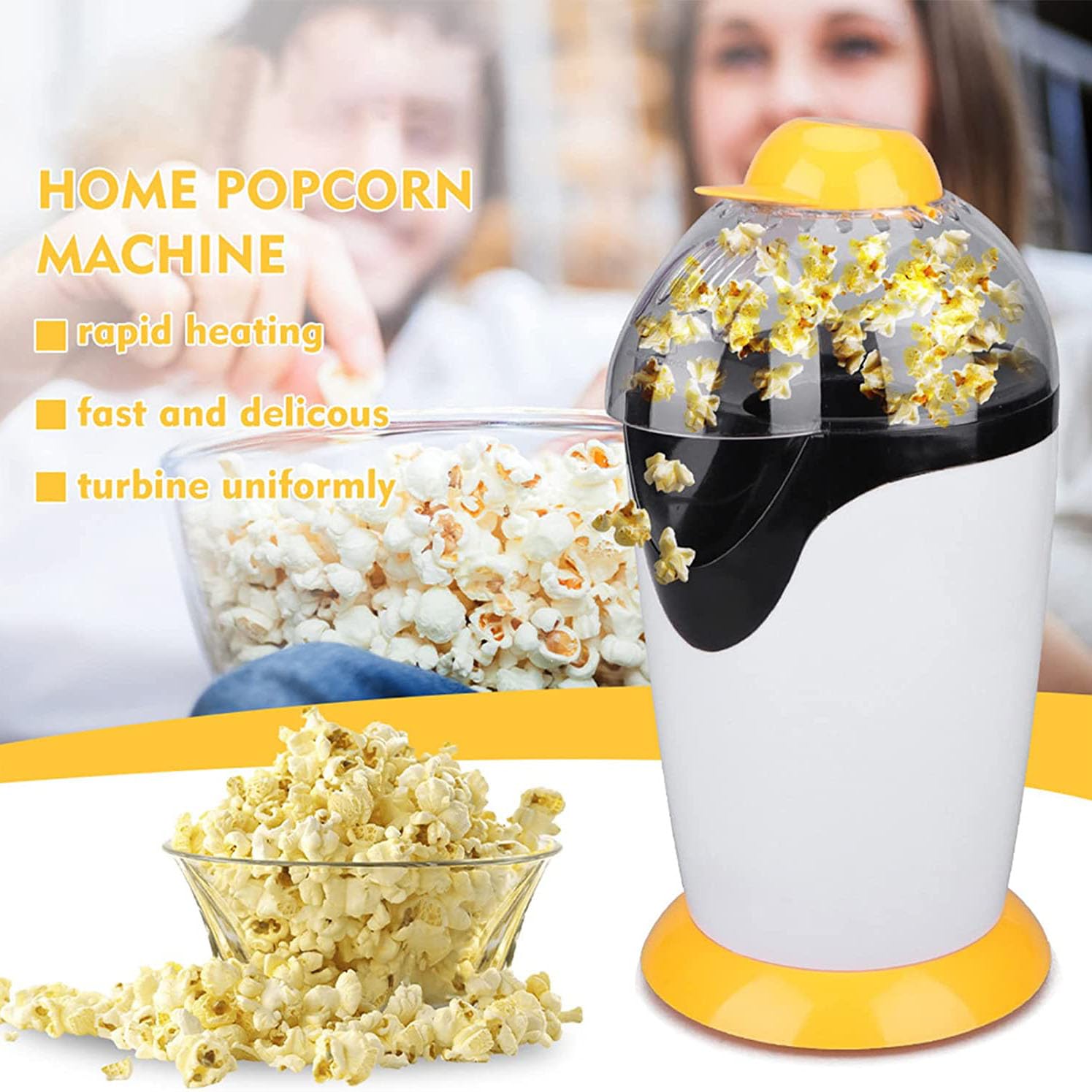 Macchina per Popcorn, Macchina per Popcorn elettrica per Mini Popcorn per Uso Domestico, Macchina per Popcorn ad Aria Calda Senza Olio, con misurino e Coperchio Superiore