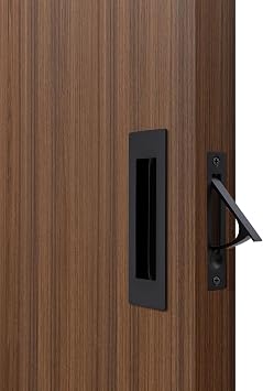 Dontay Pocket Door Pull Handle, 304 Stainless Steel, Rectangle Recessed Flush Finger Pulls&Edge Spring Pull,No Lock,Hardware Set for More Than 1-1/8 Thickness Sliding DoorMatte Black,4.7