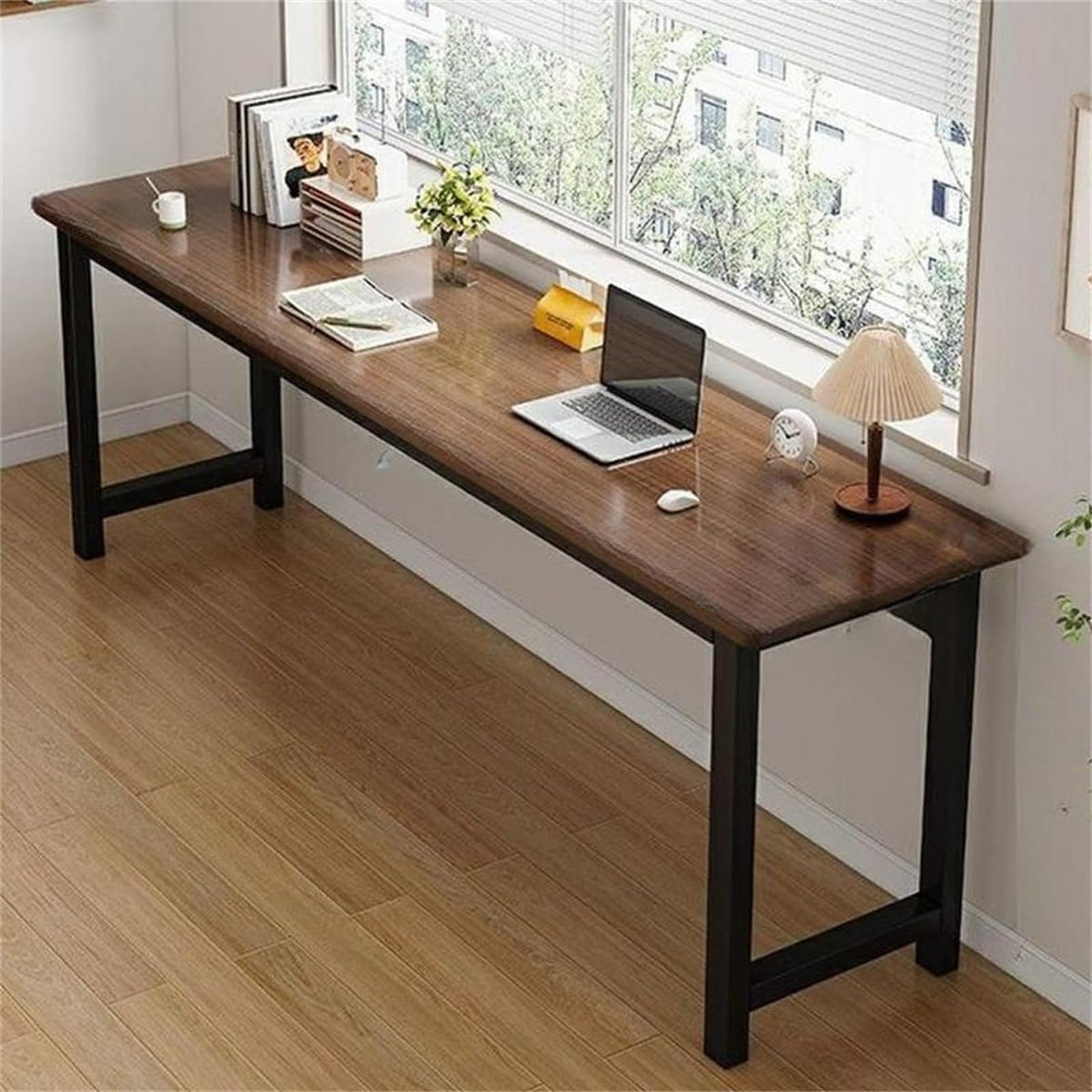 MESCXTY Extra Long Computer Desk,Narrow Writing Office Desk,Large Computer Table Workstation,Home Office Desk with Storage Shelves for Home Office(100cm(39in), Brown1)