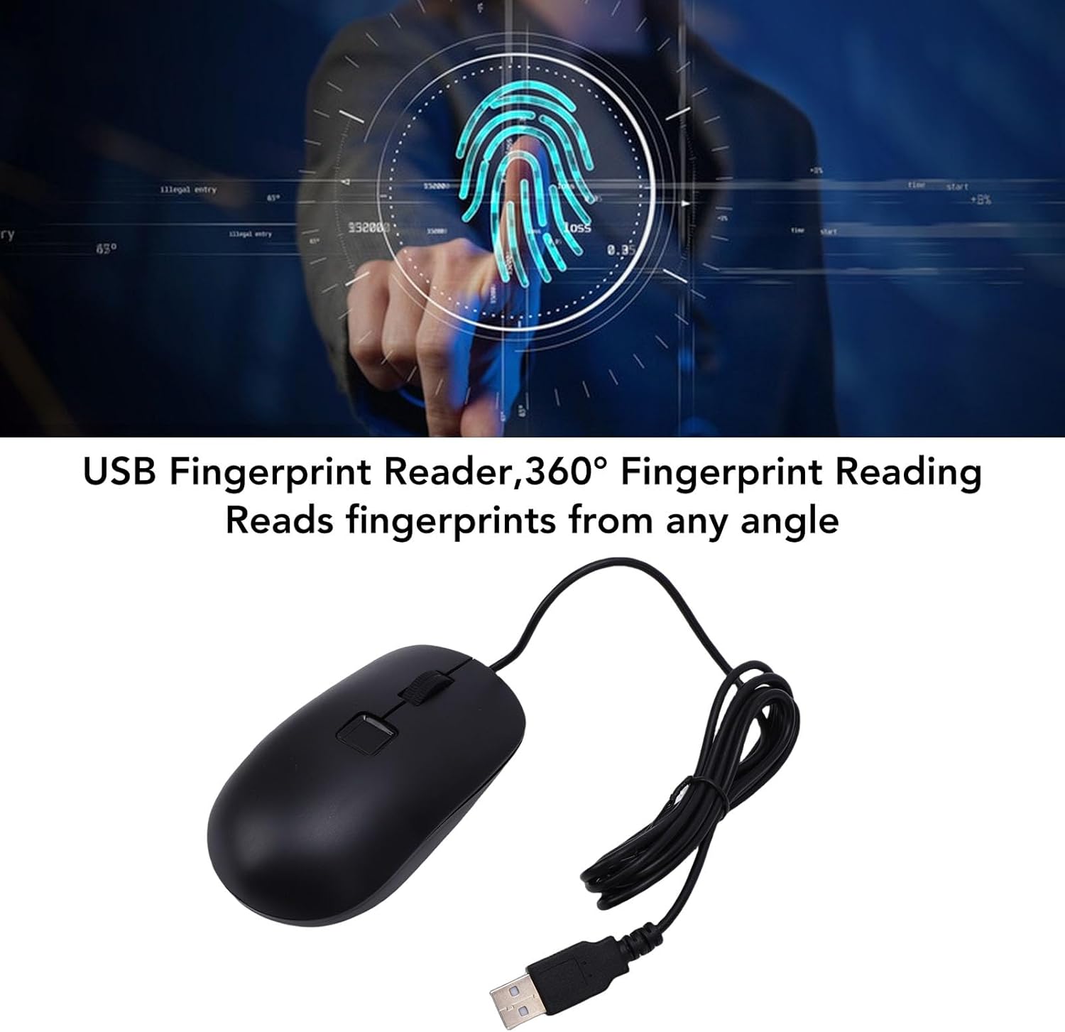 Wired USB Mouse with Fingerprint Reader, Biometric Security Wi ndows 11 10 Hello, 360 Fingerprint Recognition, Touch Speedy Matching for PC Laptop