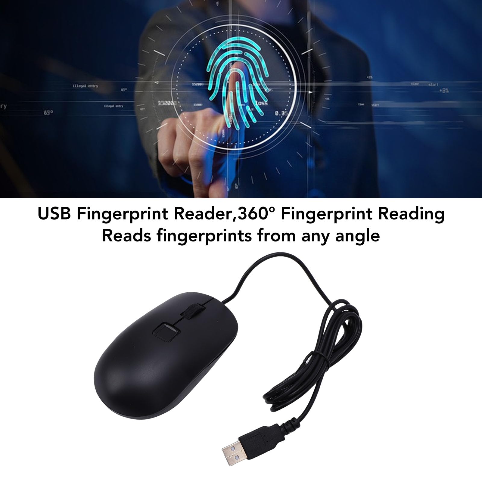 Mysz USB z Czytnikiem Linii Papilarnych, Szybkie i Bezpieczne Logowanie, Rozpoznawanie 360 ​​stopni Biometryczna Mysz USB, ze Skanerem Linii Papilarnych z obsługą Hello i pamięcią masową