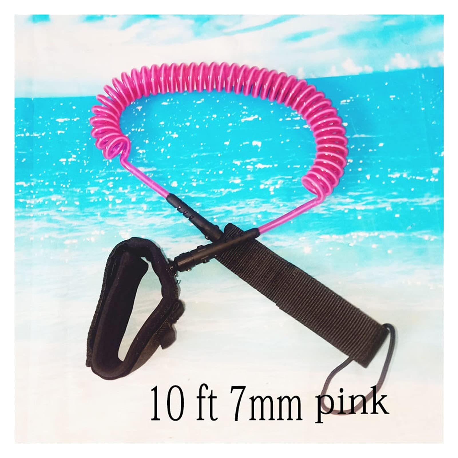 Surf Leine 10 Fuß 7mm Surfbrett-Leine Anti-Lost-TPU-Doppelschwanker gerade sicheres Seil Wassersport Surfbrettleine SUP Leash. (Color : Black)