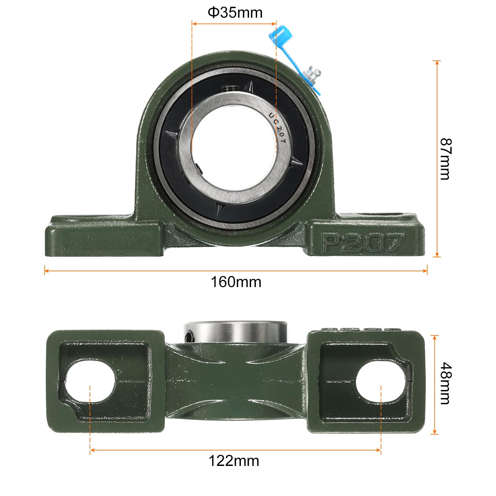 2pz UCP207 Cuscinetti a Blocchetto Cuscino con Foro 35mm Autoallineanti, Base in Ghisa Massiccia con Cuscinetti in Acciaio al Cromo