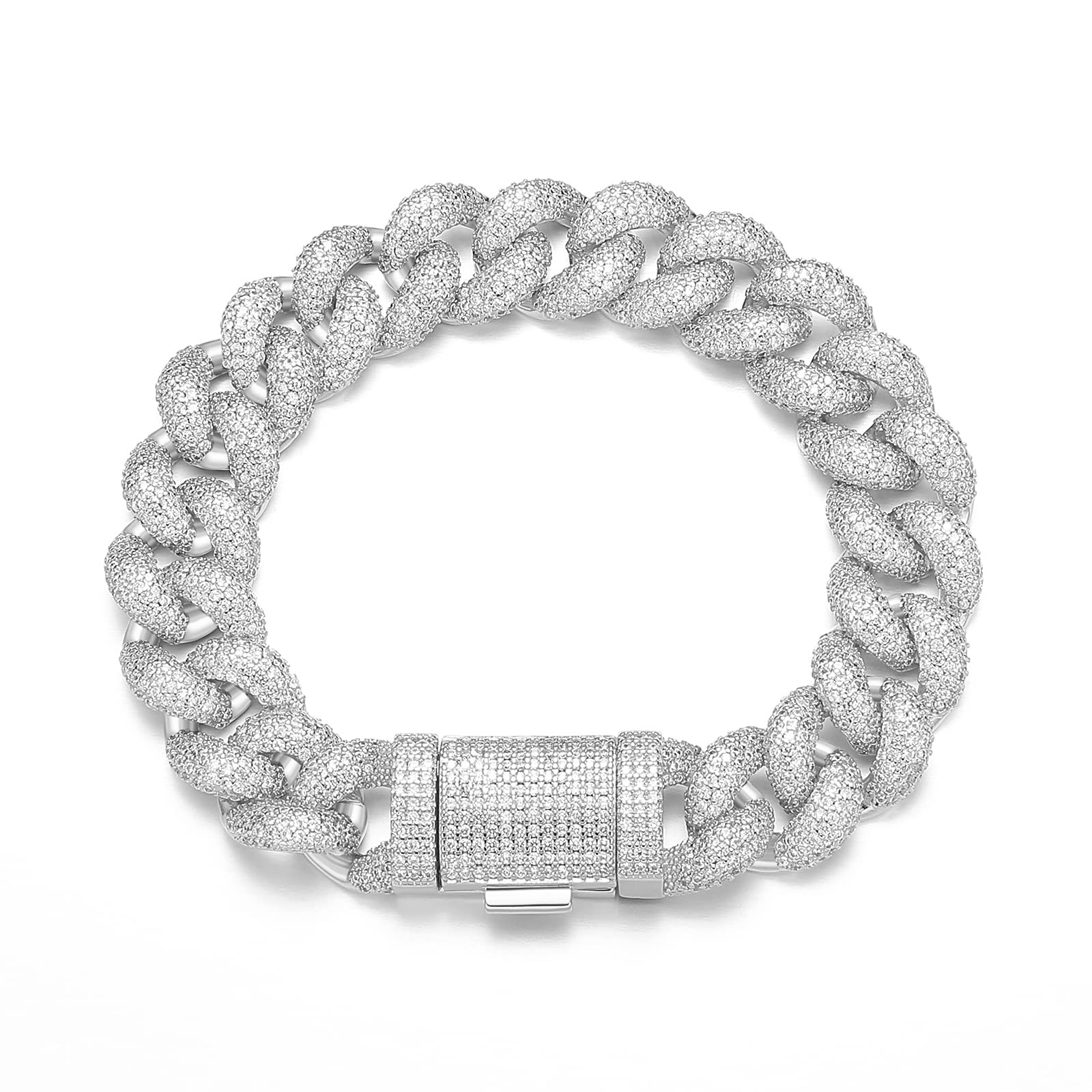 GREENBELLCuban Link Bracelet For Men -14mm 18K Gold/Silver Plated Miami Cuban Link, Cubic Zirconia Brass Iced Out Chain Hip Hop Jewelry