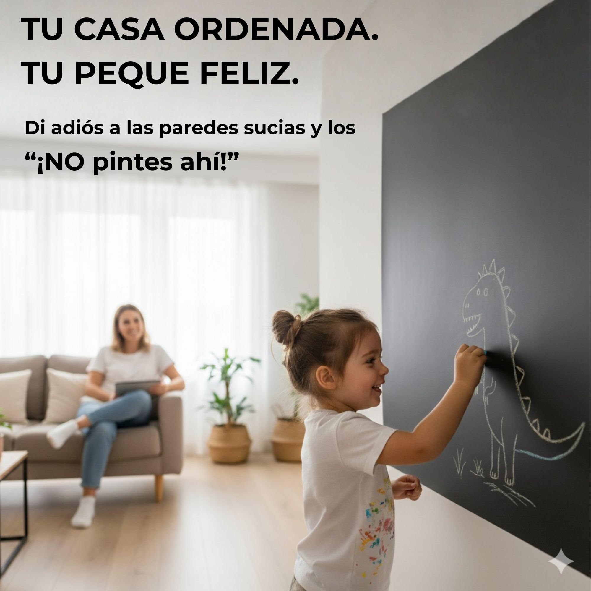 Pizarra pared, infantil - vinilo adhesivo negro, 200x45 cm con colores – Pizarra cocina - Quadro negro autocolante – Ideal creatividad niños sin ensuciar (1)