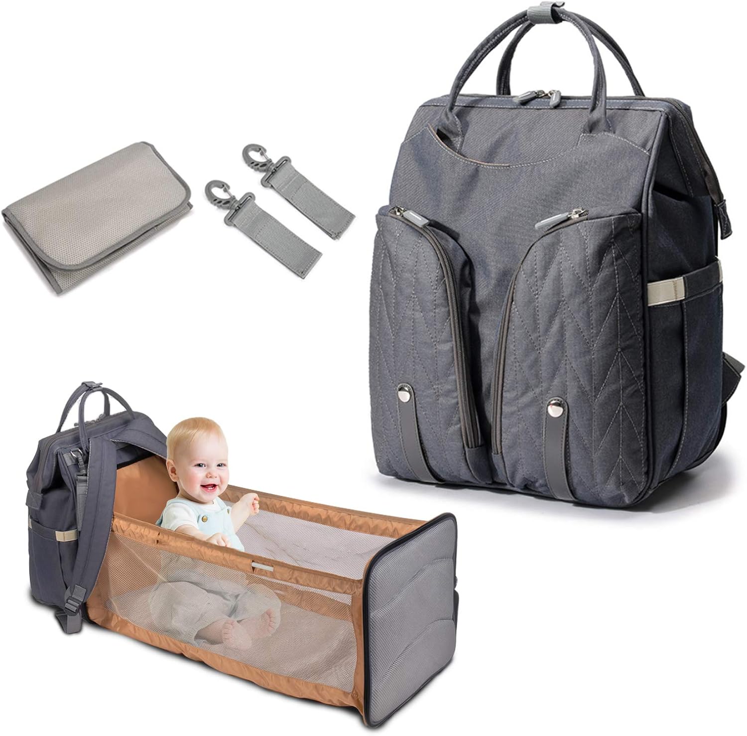Diaper Bag Backpack MultiFunctional Travel Back Pack Travel Foldable Baby Bed Nappy