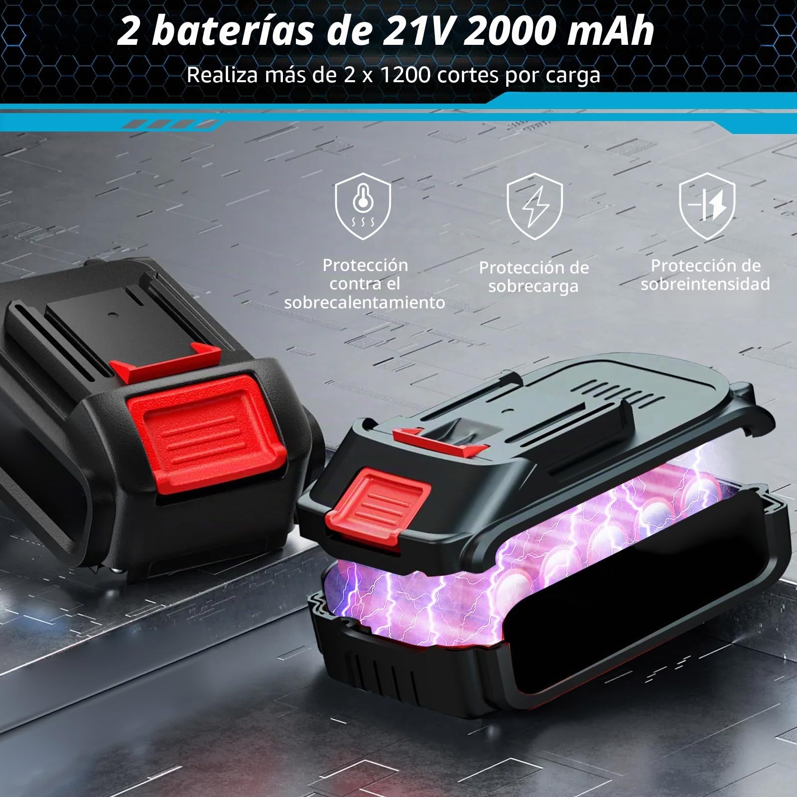 Sierra de podar con batería, sierra de podar profesional, compatible con Makita 18 V con batería de 2 x 2,0 Ah, sierra de podar de 6 pulgadas 2 en 1 con mango telescópico y podadora eléctrica