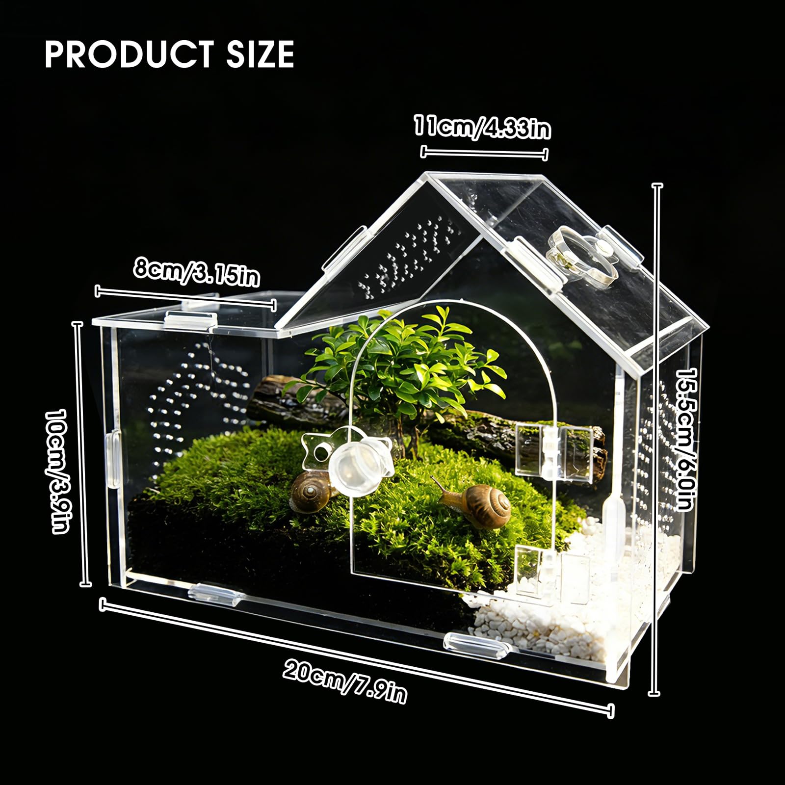 Caja de acrílico con cerradura magnética, caja de terrario transparente ventilada para tarántulas, gecos, mantis, cangrejos ermitaños, caracoles y otras mascotas pequeñas (7.9 x 4 x 6