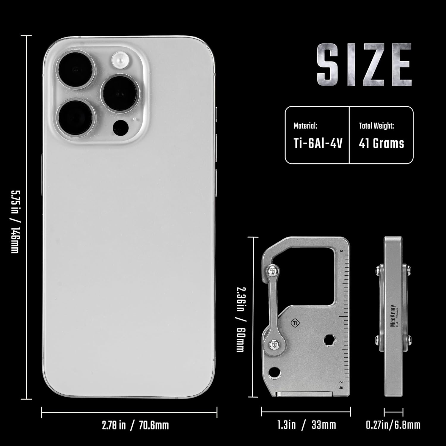 MecArmy EH4 Titanium 4-In-1 Multitool Pocket Screwdriver with 3 Double-ended Bits Carabiner Ruler, Versatile Quick Release EDC Keychain Multi Tool for Home Outdoors Mini Screwdriver Multipurpose Tool