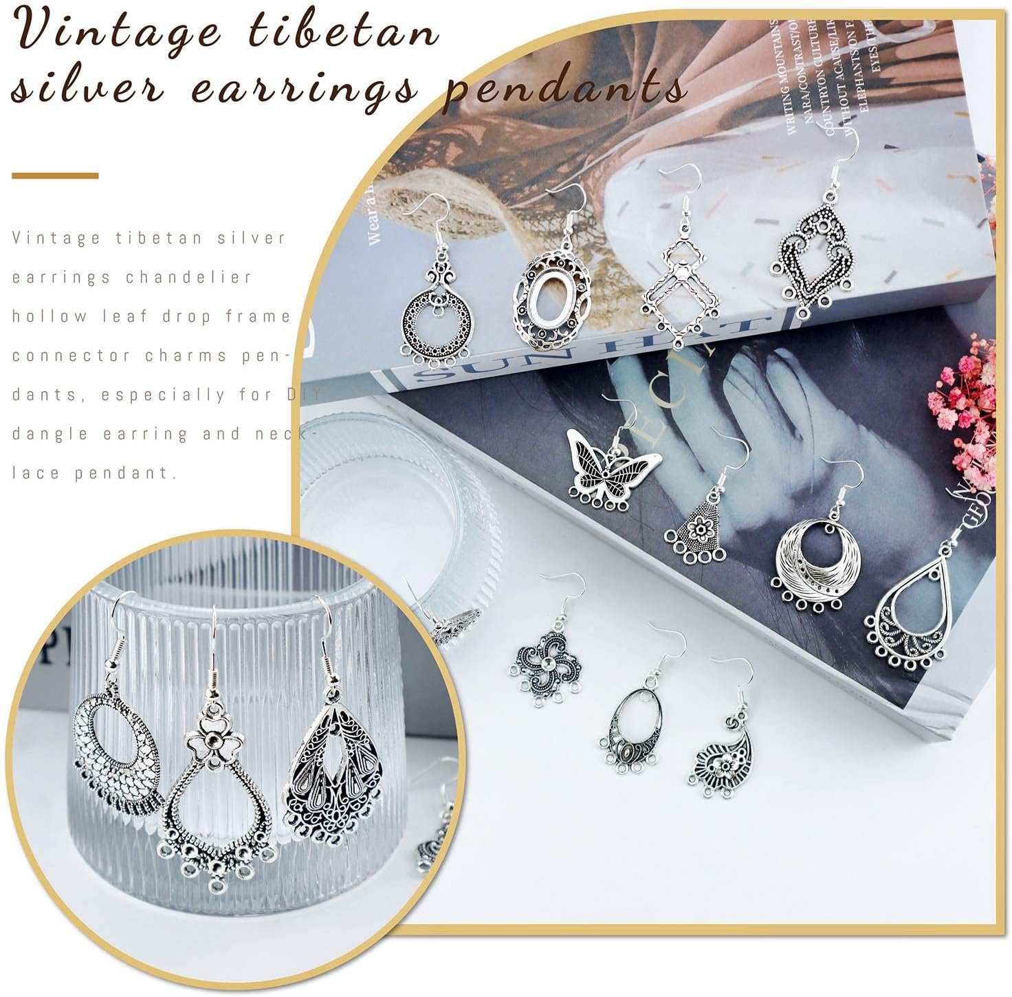 JIALEEY Antiqued Tibetan Silver Earring Chandelier Earring Jewelry Making Kit for Earring Drop and Charm Pendant Assorted Pack (30Pair 60Pcs) - Image 5