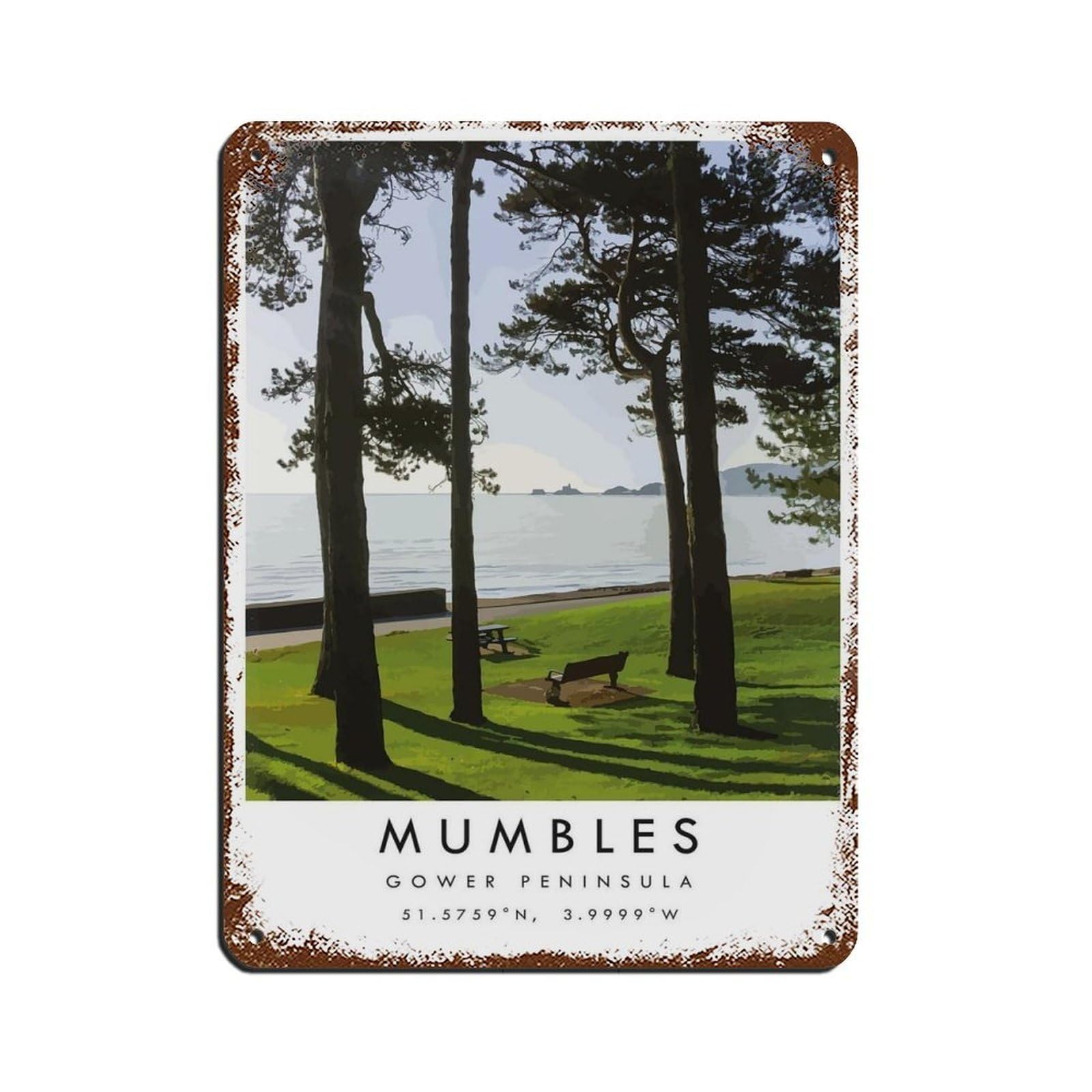 Mumbles Travel,Gower Peninsula Poster Retro Poster Metal Tin Sign Chic Art Retro Iron Painting Bar People Cave Cafe Family Garage Poster Wall Decoration 12x16inch(30x40cm)