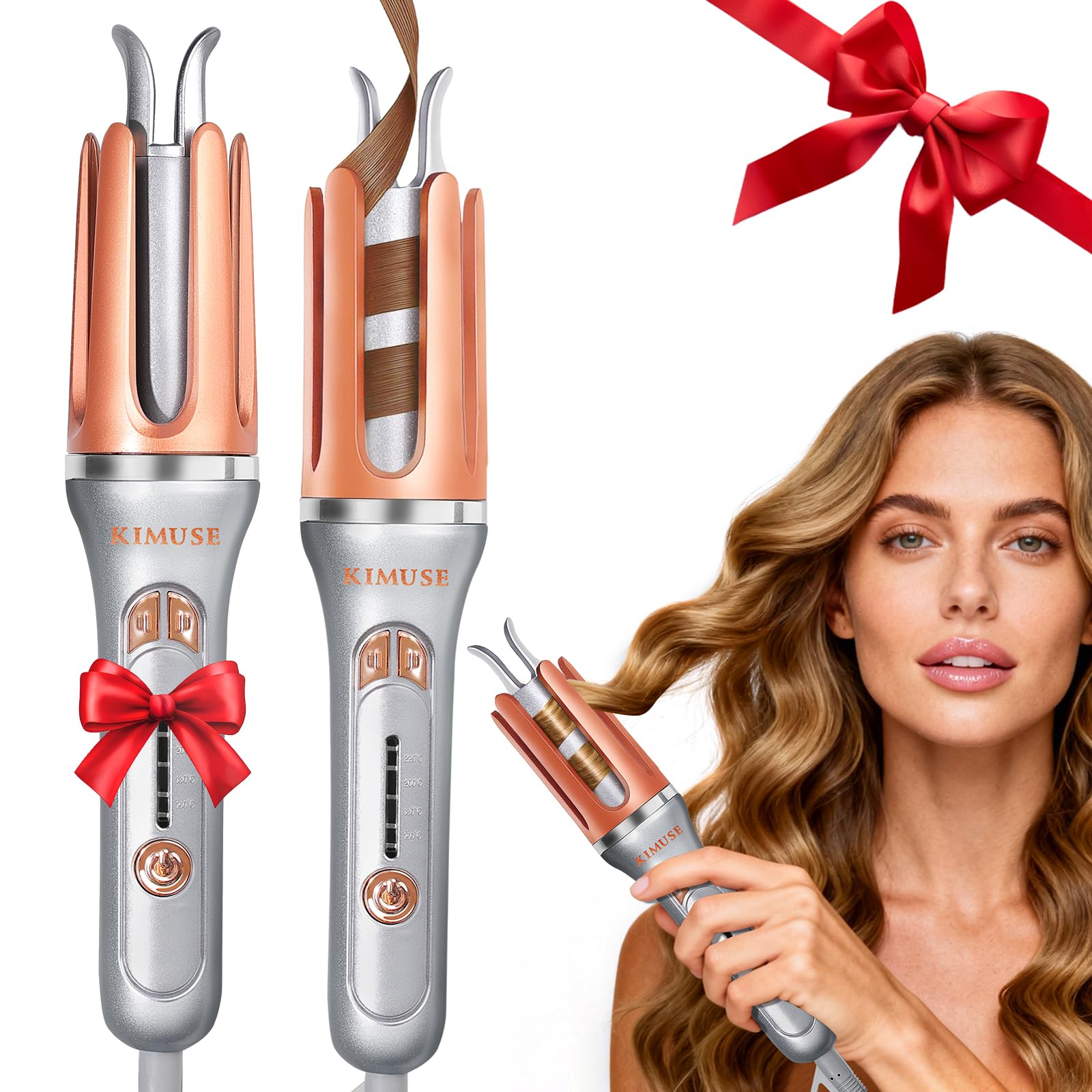 KIMUSE Automatic Rotating Curling Iron 1 25 Inch - 4 Temp Fast Heating 2-Way Rotation Anti-Scald Tangle-Free 30Min