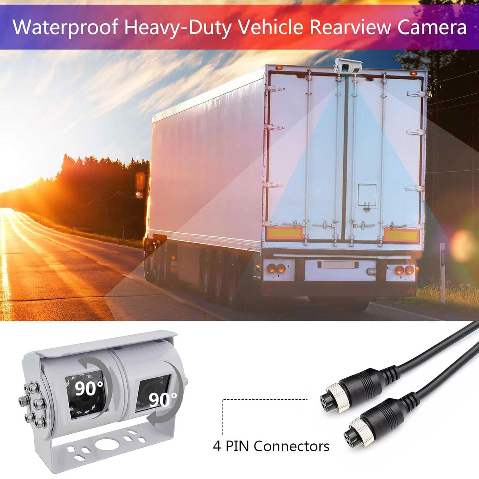 4PIN White Dual Lens RVs Reversing Camera with 7 inch Rear View Mirror Monitor, Night Vision Waterproof Reverse Backup Camera for Motorhome Truck Caravan 12V-24V