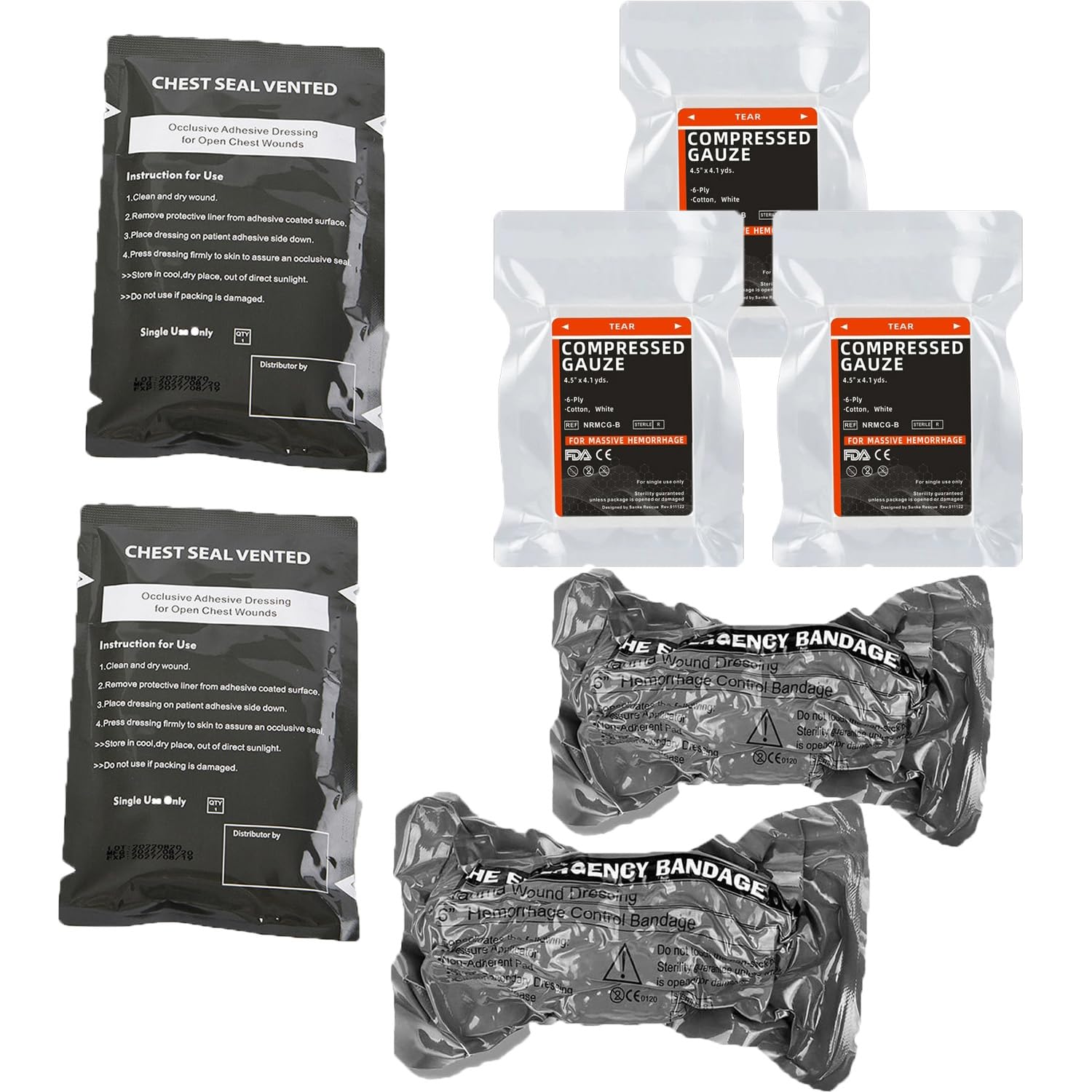 Botiquín de primeros auxilios IFAK Trauma Kit con venda israelí, Gunshot Stop The Bleed Chest Seal Vented Bleeding Control Kit, gasas para el control de hemorragias graves, acampada militar