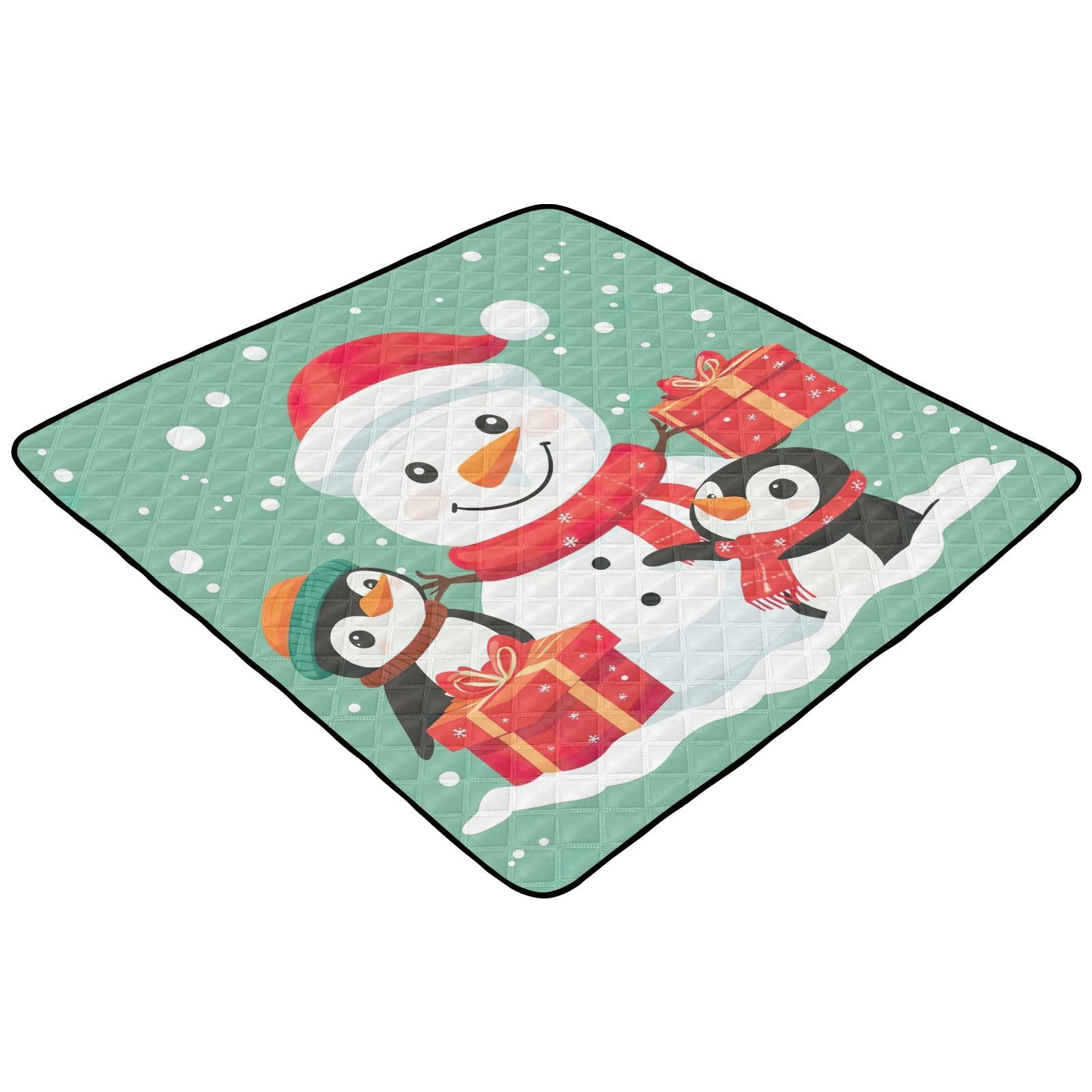 BOESI Doodle Cute Snowmen Pattern Baby Play Mat, 50“ X 50” Washable Folding Crawling Mat, Baby Floor Mat, Soft, Thick, Non-Slip