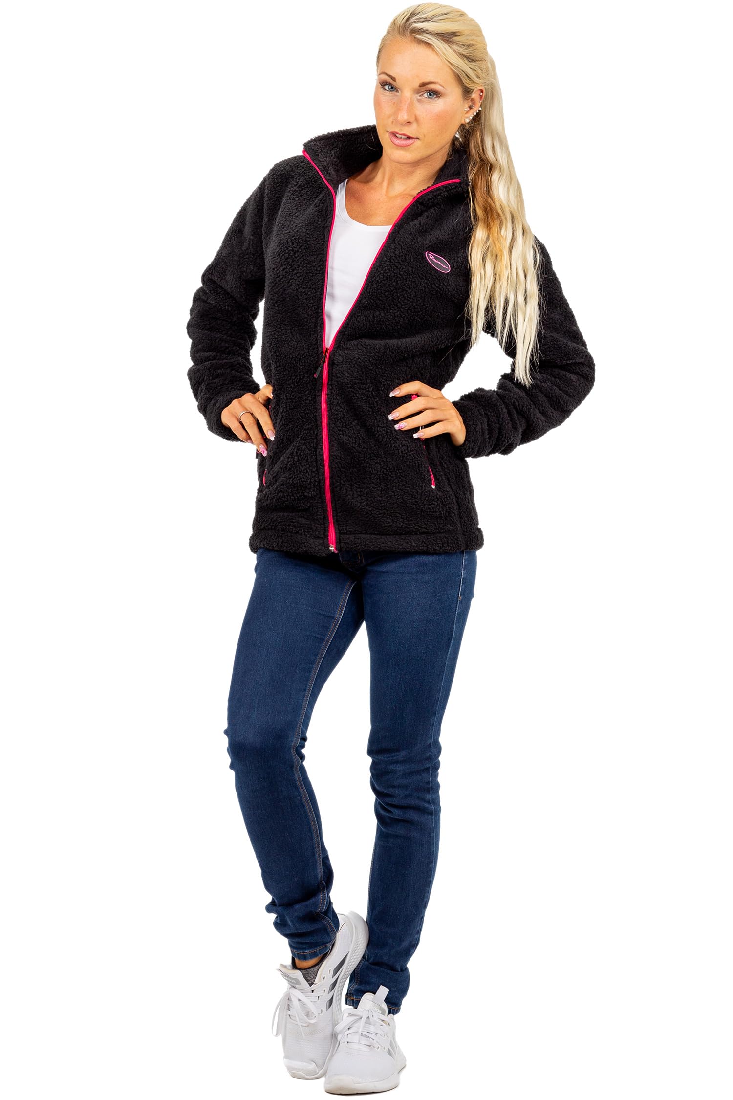 Reichstadt Veste polaire femme en teddy doux avec col montant | Zwei Seitentaschen mit Reißverschluss, Regular Fit, langarm, warm und bequem für Alltag, Freizeit und Übergangszeit