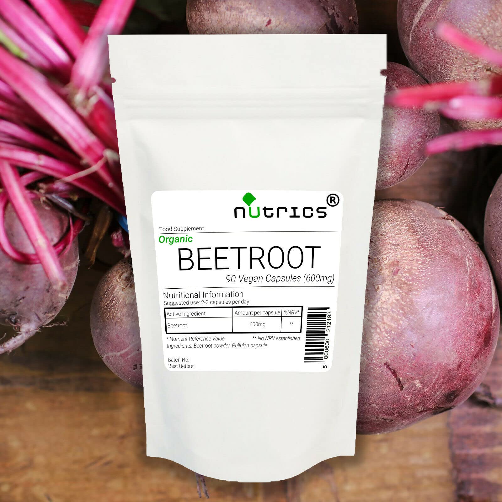NutricsOrganic 600mg Beetroot Beta Vulgaris | 90 Vegan Capsule(1 Month Supply) |Made in The UK by Nutrics Laboratories |Suitable for Vegan Vegetarian Halal Kosher