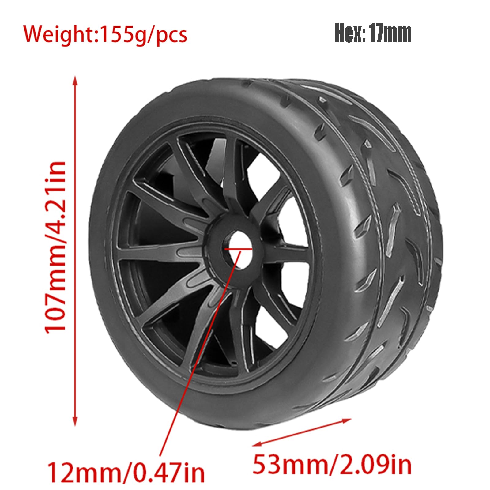 RcThjia On Road Tire Tyre 17mm Wheel Rims for Arrma 1/7 Infraction Limitless Felony FS Racing Model GT RC Car Upgrade On Road Tyre 4Pcs One Set(4 Big) - Image 2