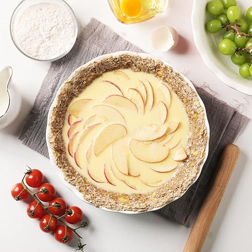 Miniatura 7 de Sweejar Molde de cerámica para hornear, plato redondo para hornear de 10 pulgadas para cena, plato antiadherente con borde ondulado suave para