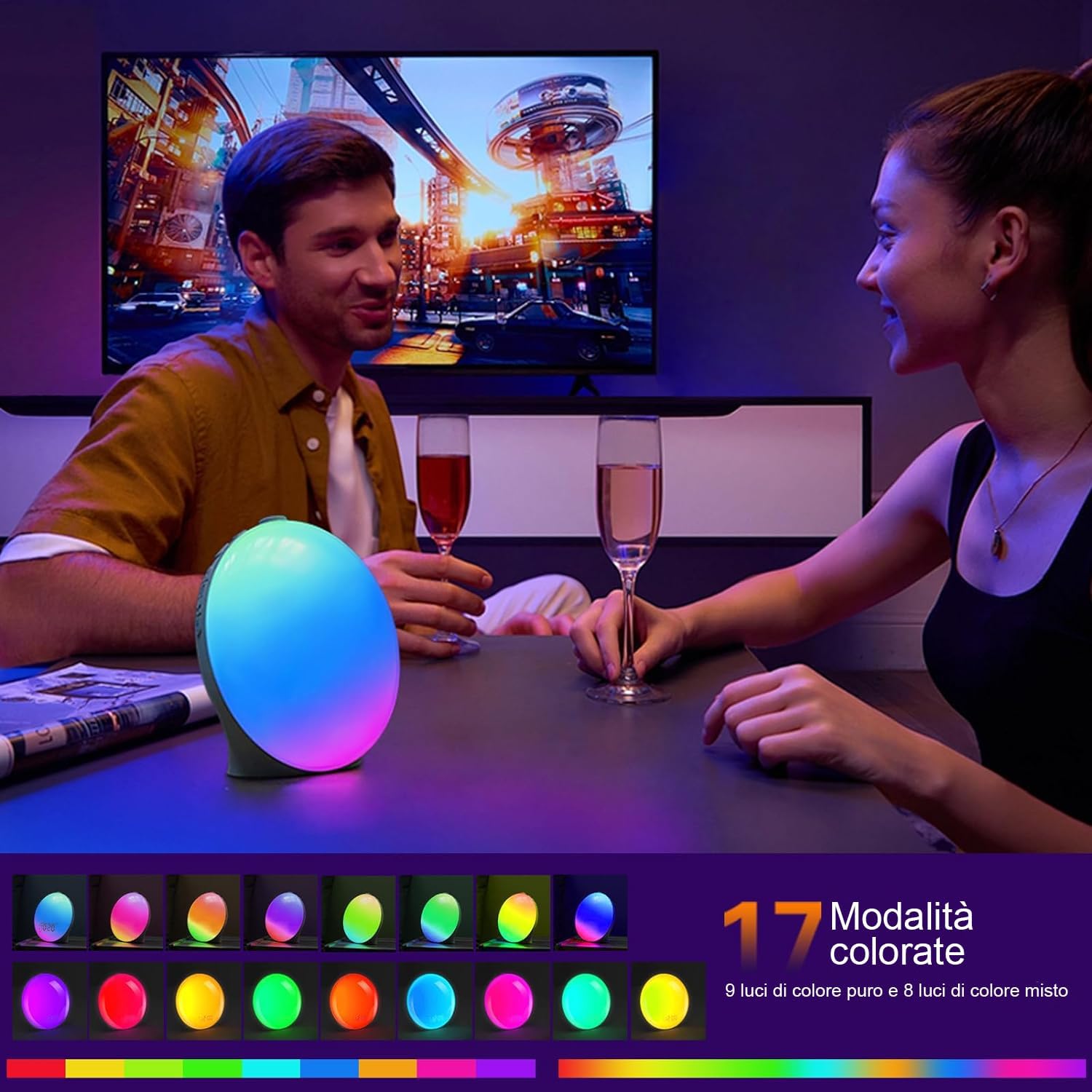 KABB Sveglia Leggera All'Alba, Luce Notturna Della Macchina del Suono del Suono, Sveglia Intelligente con Simulazione Dell'alba, Suono del Rumore Bianco Dell'Assistente al Sonno, Doppio Allarme