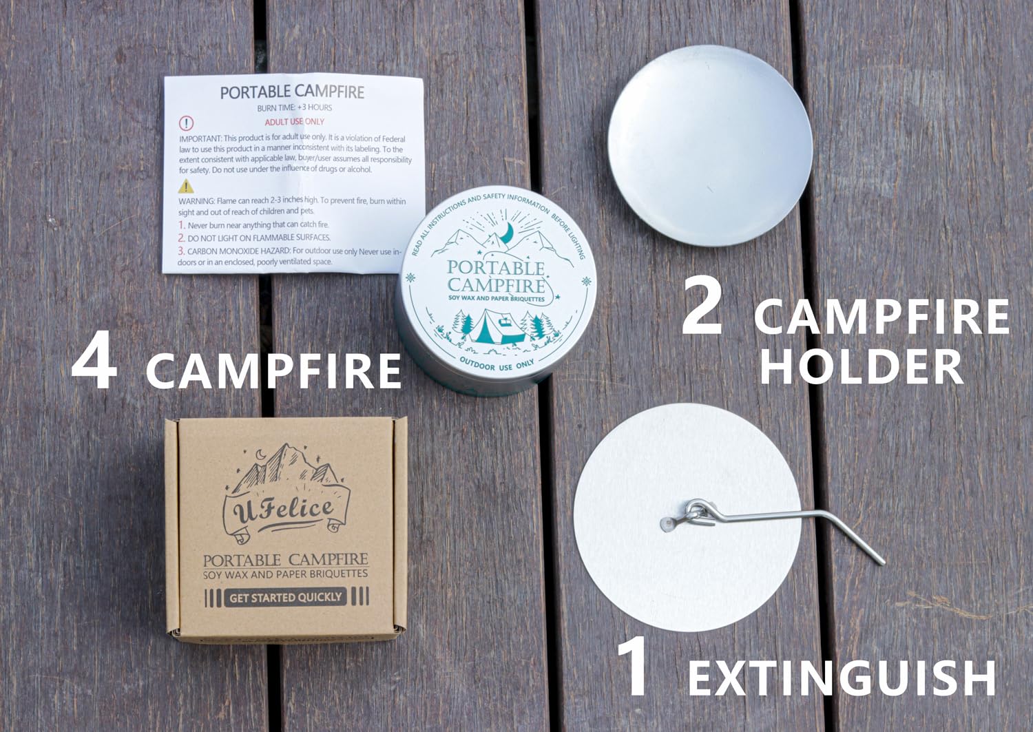 Hoguera portátil, soporte y extintor incluidos, hoguera reutilizable para camping, Smores, picnics. Fabricado con cera de soja reciclada de hasta 3-5 horas de tiempo de combustión, chimenea de mesa,