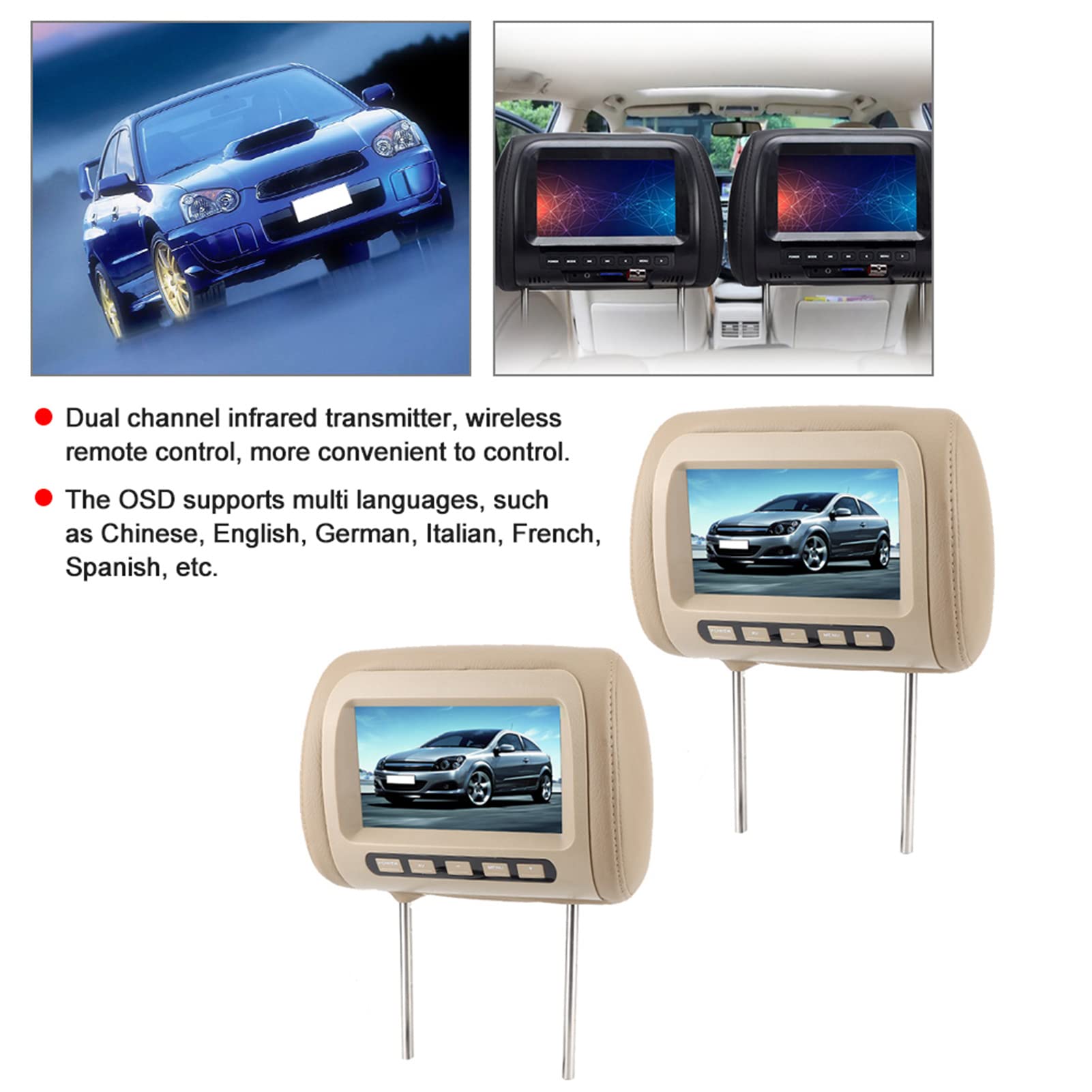 Lettori Video Poggiatesta, Monitor Tv Poggiatesta Auto, Monitor Tv Poggiatesta Auto, 2 Pezzi Universale 7 in HD Poggiatesta Auto Lettore Video LCD Controllo Wireless Display MP5