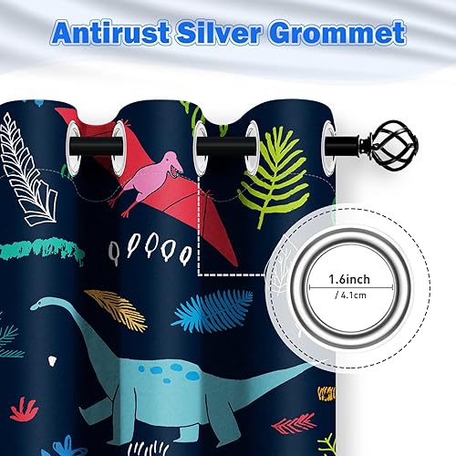 Miniatura 4 de Aimego Cortinas opacas de dinosaurio para niños, niñas, adolescentes, decoración de sala de estar, decoración de dibujos animados de animales