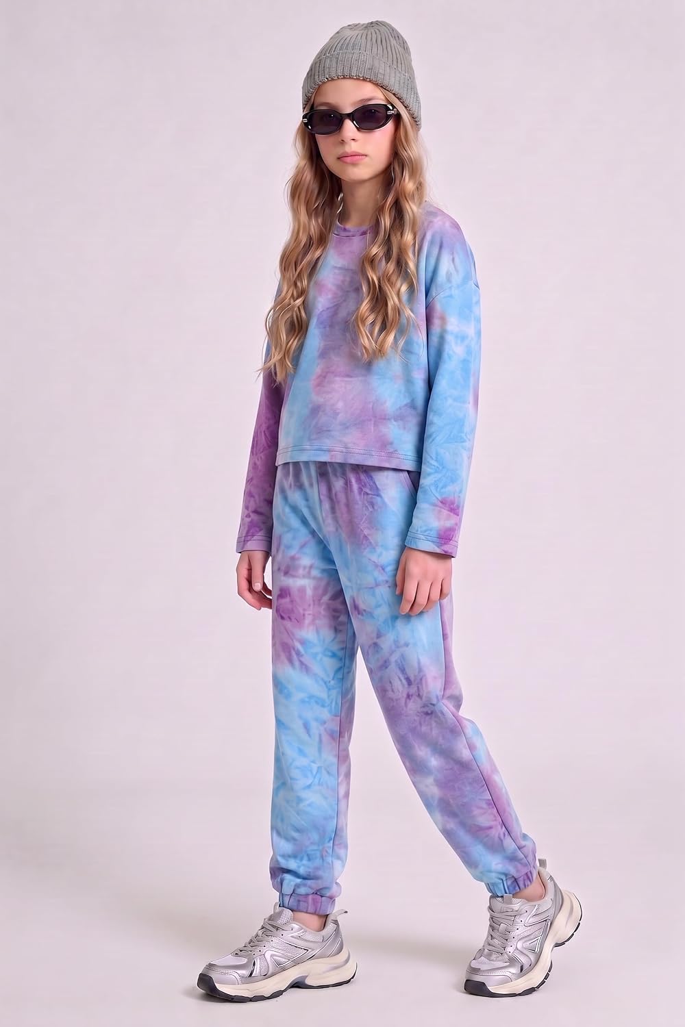 Arshiner Girls 2 Piece Outfits Kids Tie Dye Sweatsuits Set Long Sleeve Shirt and Pants Set Size 5-14 Y