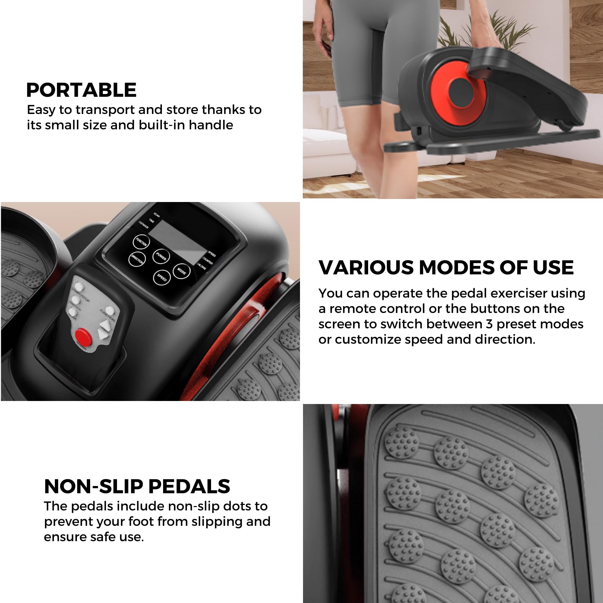 Pedaleador Eléctrico. Ejercitador de Pedales. Entrenador Elíptico para Mayores y Adultos. Mini Elíptica Antideslizante, Bidireccional con 5 Velocidades. Stepper Elíptico Portátil para Casa, Oficina.