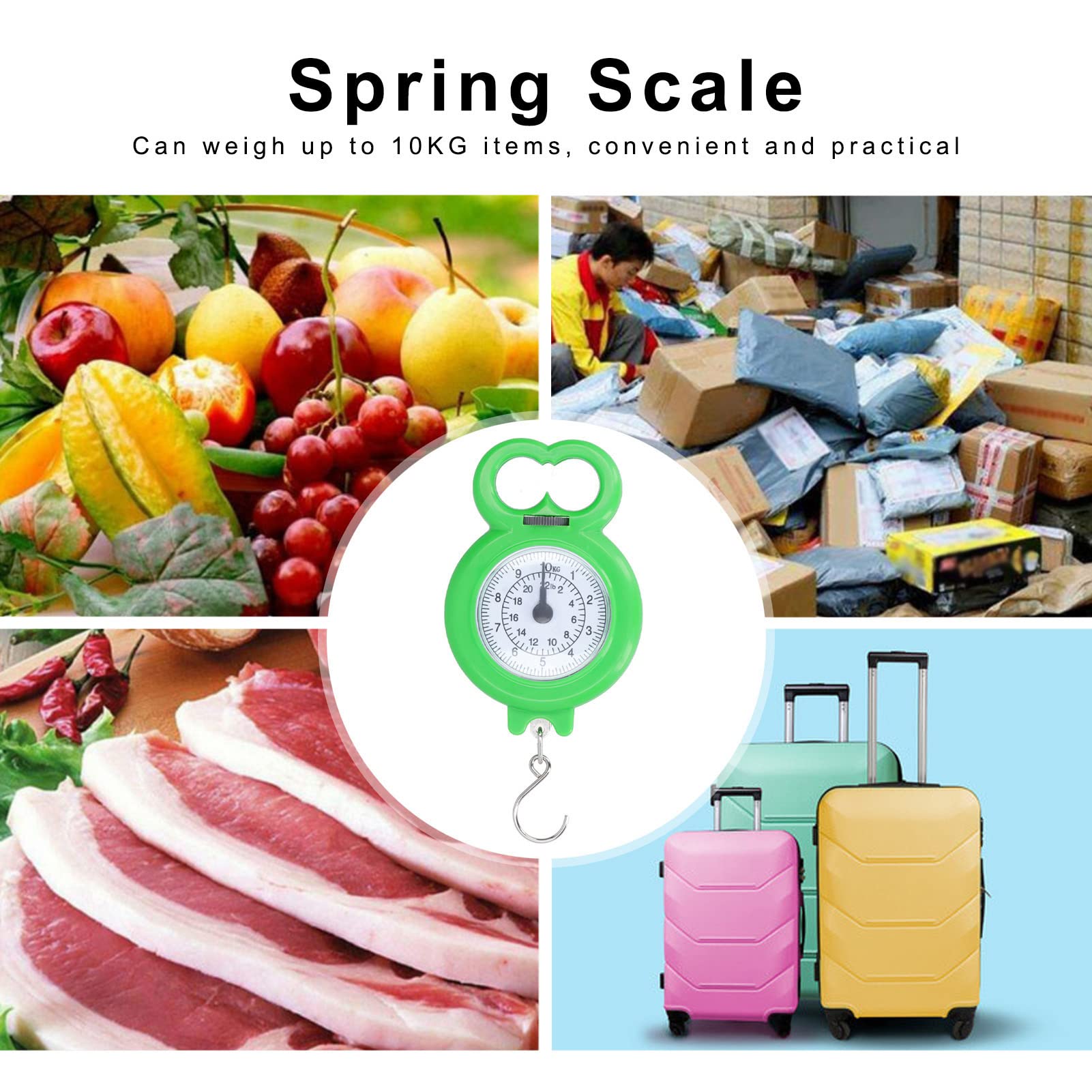 Federwaage, 10 kg, tragbare Zeigerhaken-Hängewaage, Angelwaage, Mini-Kran zum Einkaufen, Gewicht, Angeln, Gepäck, Paket(Grün)