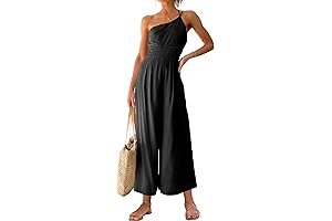indybelle Women's Summer Straps One Shoulder High Waist Linen Jumpsuit