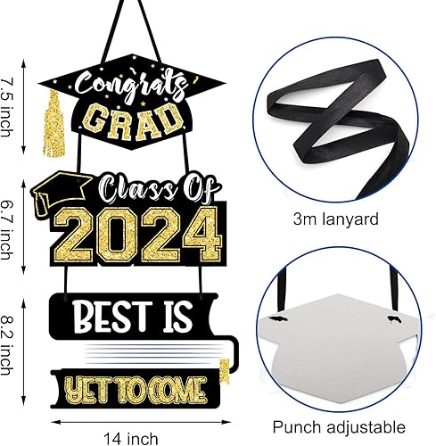 Miniatura 2 de UMISKAM Letreros colgantes de graduación para puerta delantera, corona de bienvenida, decoración de graduación clase de 2023, decoración del hogar,