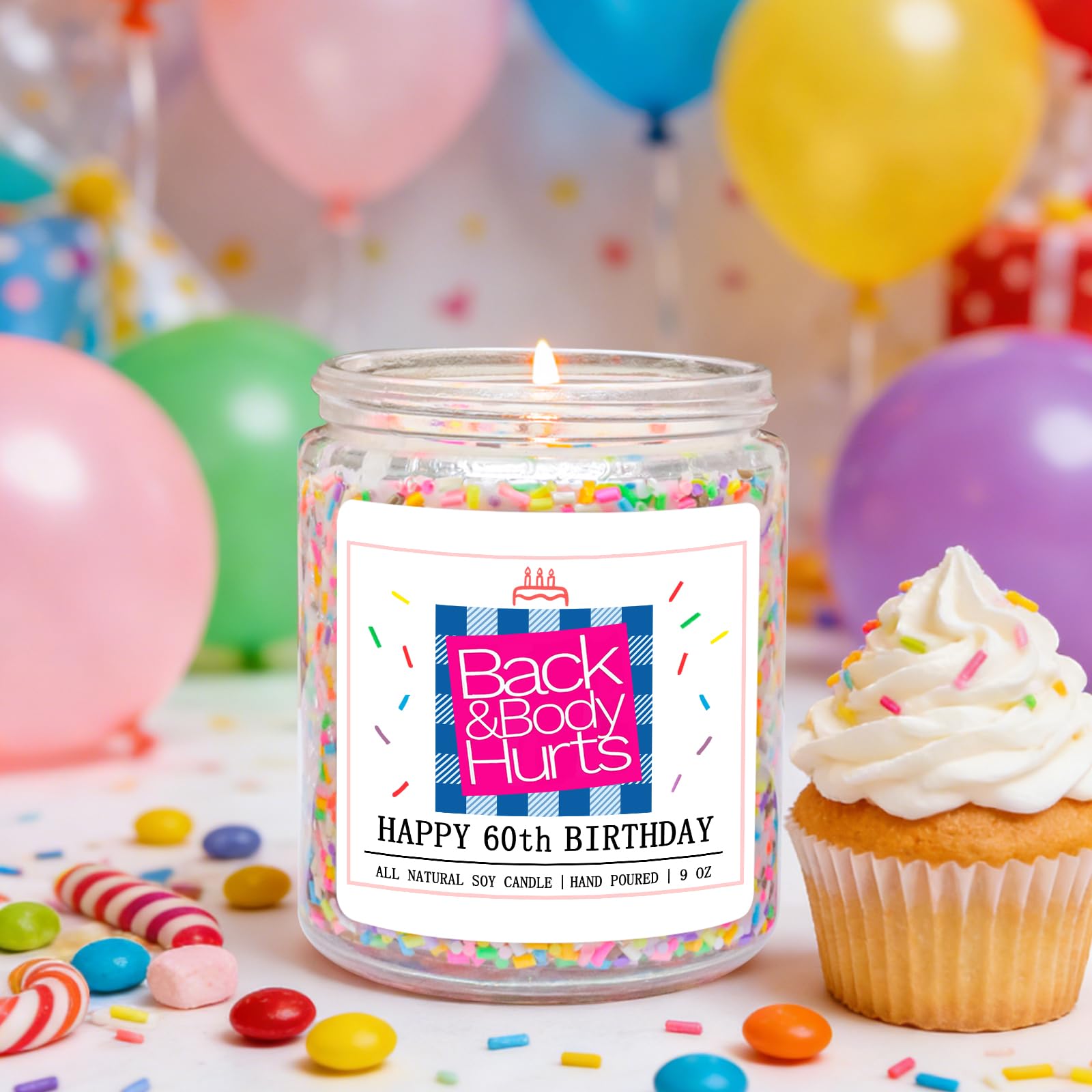 Homsolver 60th Birthday Gifts for Women, Gifts for Her, Unique Best Friend Gift Ideas -Back & Body Hurts 60th Birthday Decorations Candles