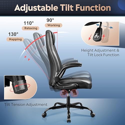 Miniatura 4 de DEVAISE Silla ejecutiva de oficina para computadora, silla de escritorio ergonómica de respaldo alto con reposabrazos abatibles ajustables, soporte
