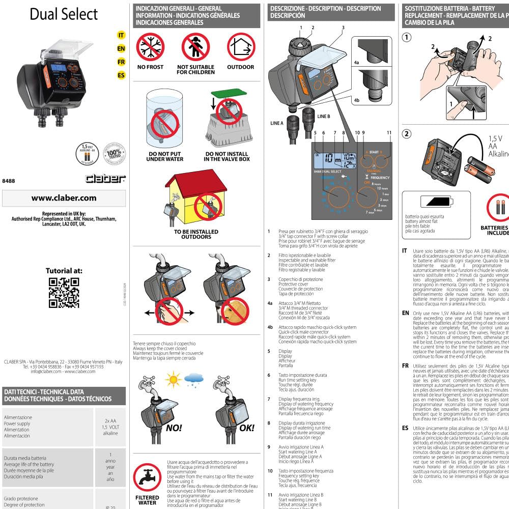 Claber Dual Select programmateur arrosage automatique à deux voies