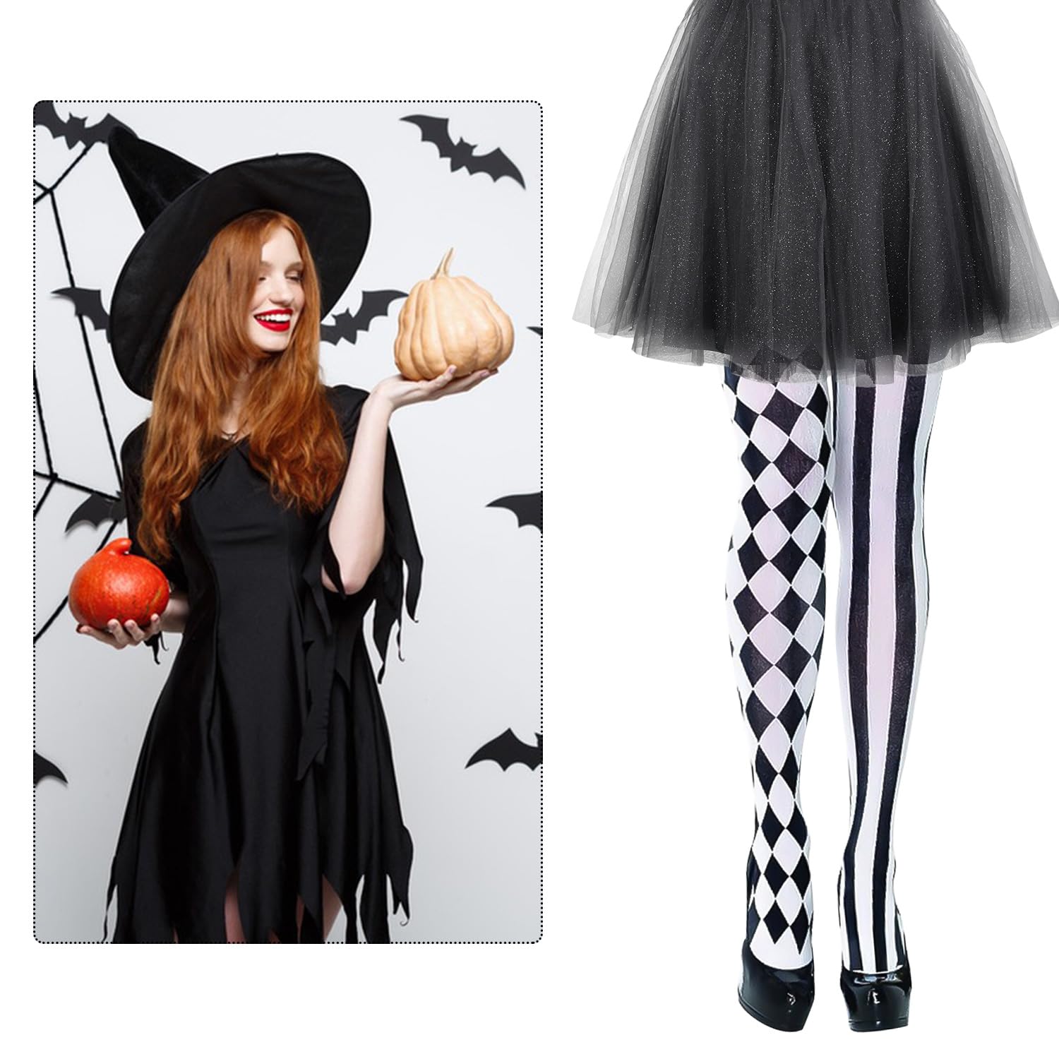 XNFUOE Ladies Harlequin Tights Clown Tights Circus Pantyhose Over Knee Long Boot Stocking for Halloween Fancy Dress Costume - Image 4