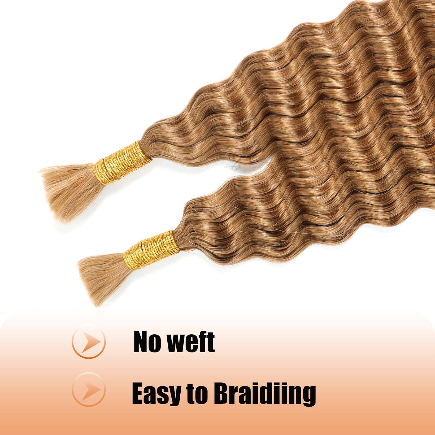 Tuheerst Human Hair Braiding Deep Wave #27 Honey Blonde Color High Grade Knotless Boho Braids Human Hair Extension For Woman 50g/Bundle Total 100g 24 24 Inch - Image 4