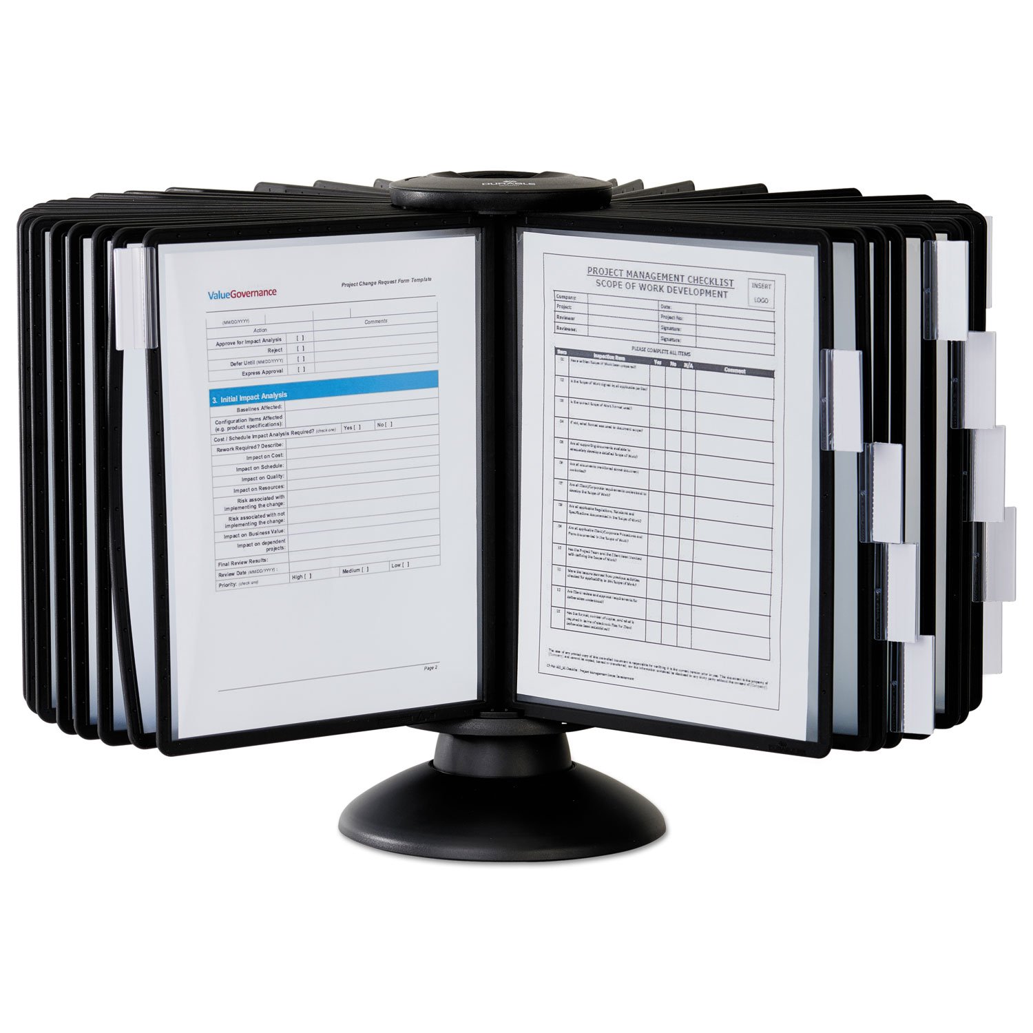 DURABLE Carousel Desktop Referenzsystem, 40 doppelseitige Paneele, Briefgröße, Schwarz, SHERPA Design (555701)