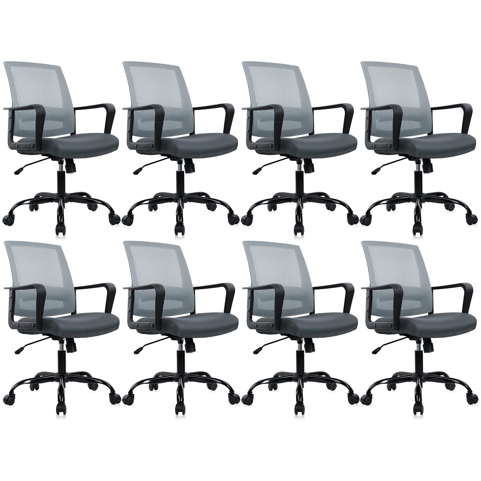 CLATINA Ergonomic Office Desk Chair - Mesh Office Chair with Adjustable Lumbar Support, Rolling Comfortable Computer Task Chairs with Arms for Home Conference-Gray, 8 Pack