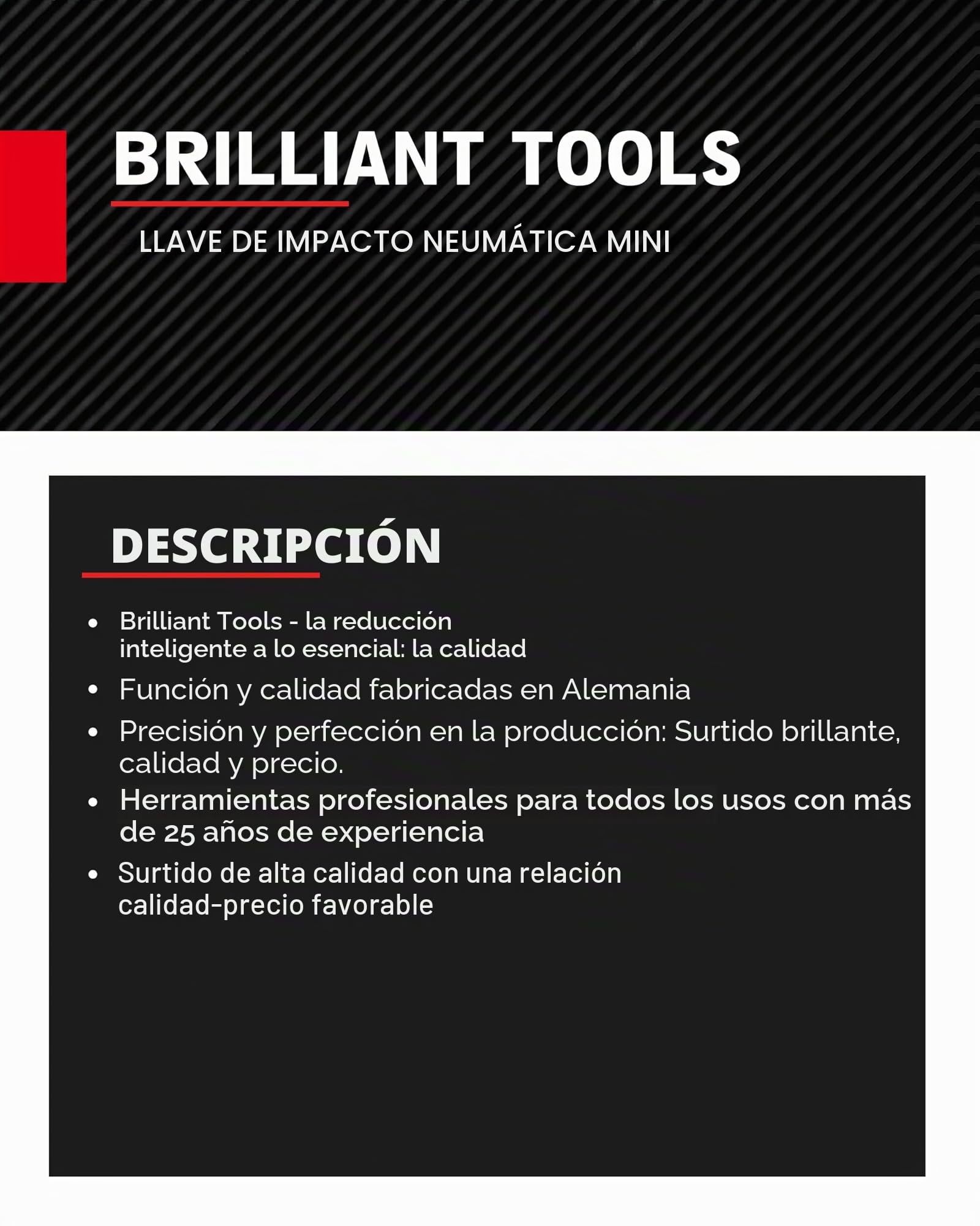 BRILLIANT TOOLS BT160400 Mini atornillador de impacto neumático de 1/2", 1.240 Nm [Powered by KS TOOLS]