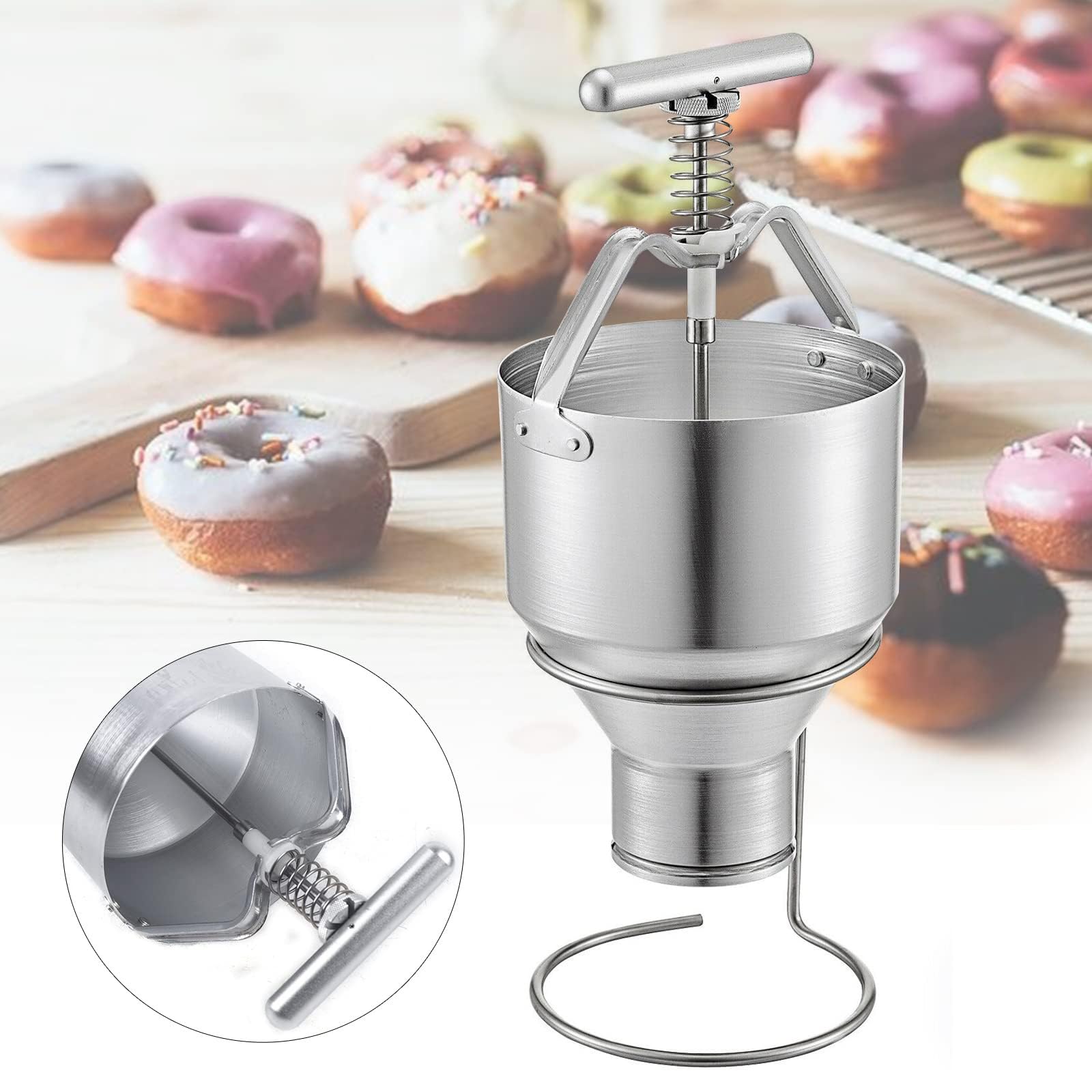 Distributeur de Beignets Manuel, Distributeur de Beignets de 3 L avec Support, Machine à Beignets en Acier Inoxydable, pour la Maison, Les boulangeries, Les cafés
