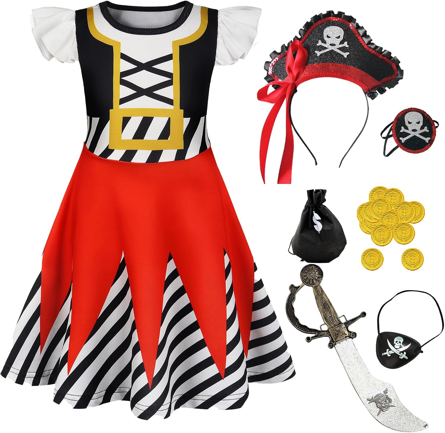 Disfraz de Pirata para niñas, Halloween, Navidad, cumpleaños miniatura 1