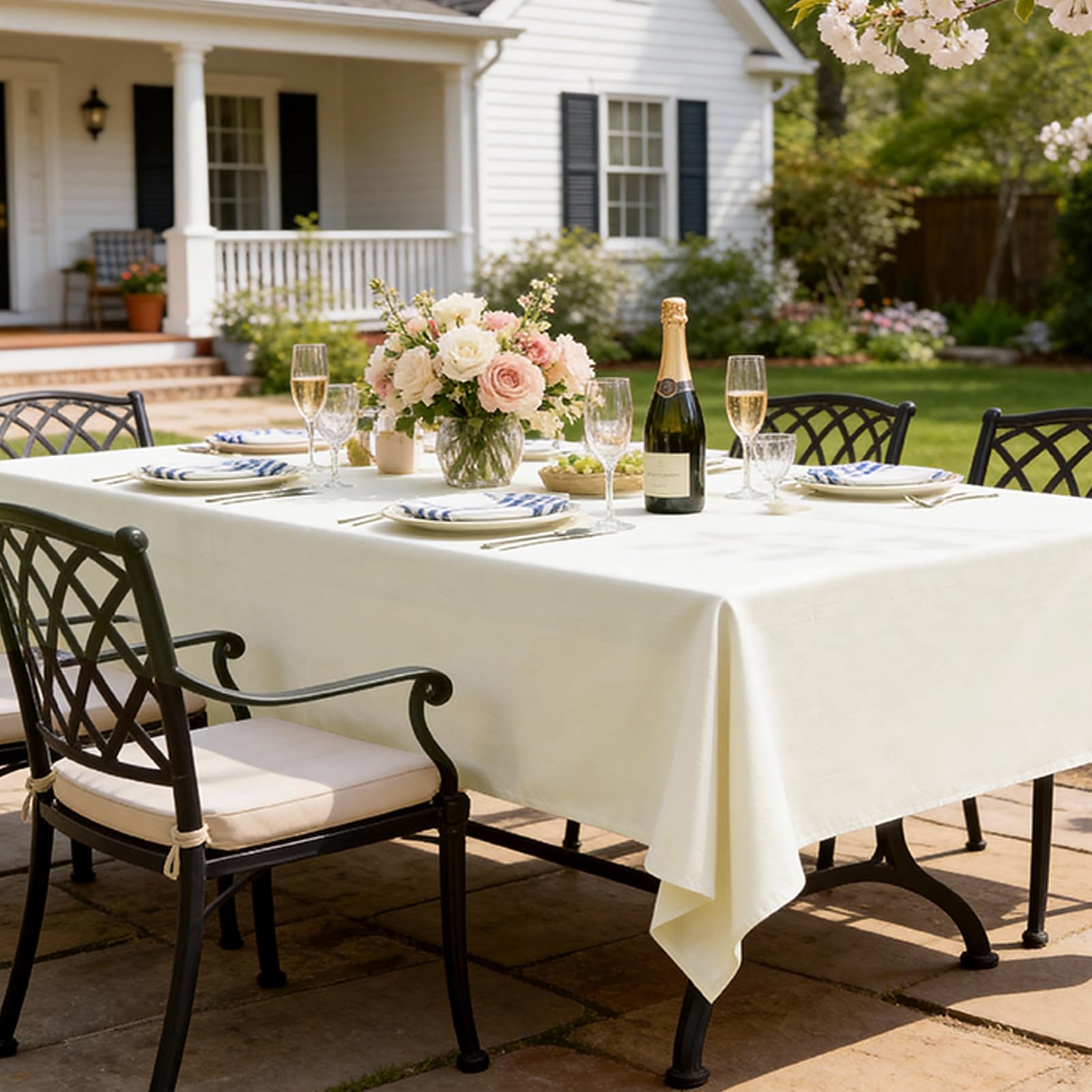 Abwaschbare Tischdecken groß 350x150 cm Tischdecke Rechteckig Leinenoptik Tischtuch Beige Abwaschbar Wasserabweisende Gartentischdecke Table Cloth für Frühling Outdoor,Ostern,Hochzeiten