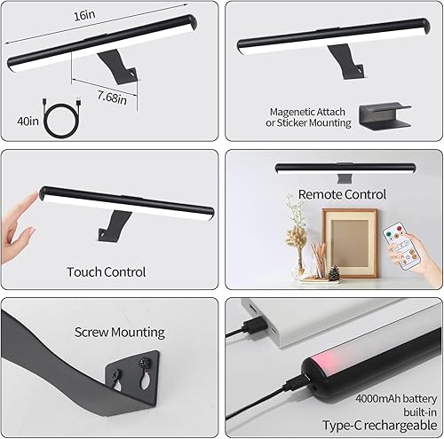 Miniatura 2 de Luz LED de pintura recargable con control remoto, lámpara de exhibición de luz de arte de metal completo de 16 pulgadas con brillo regulable