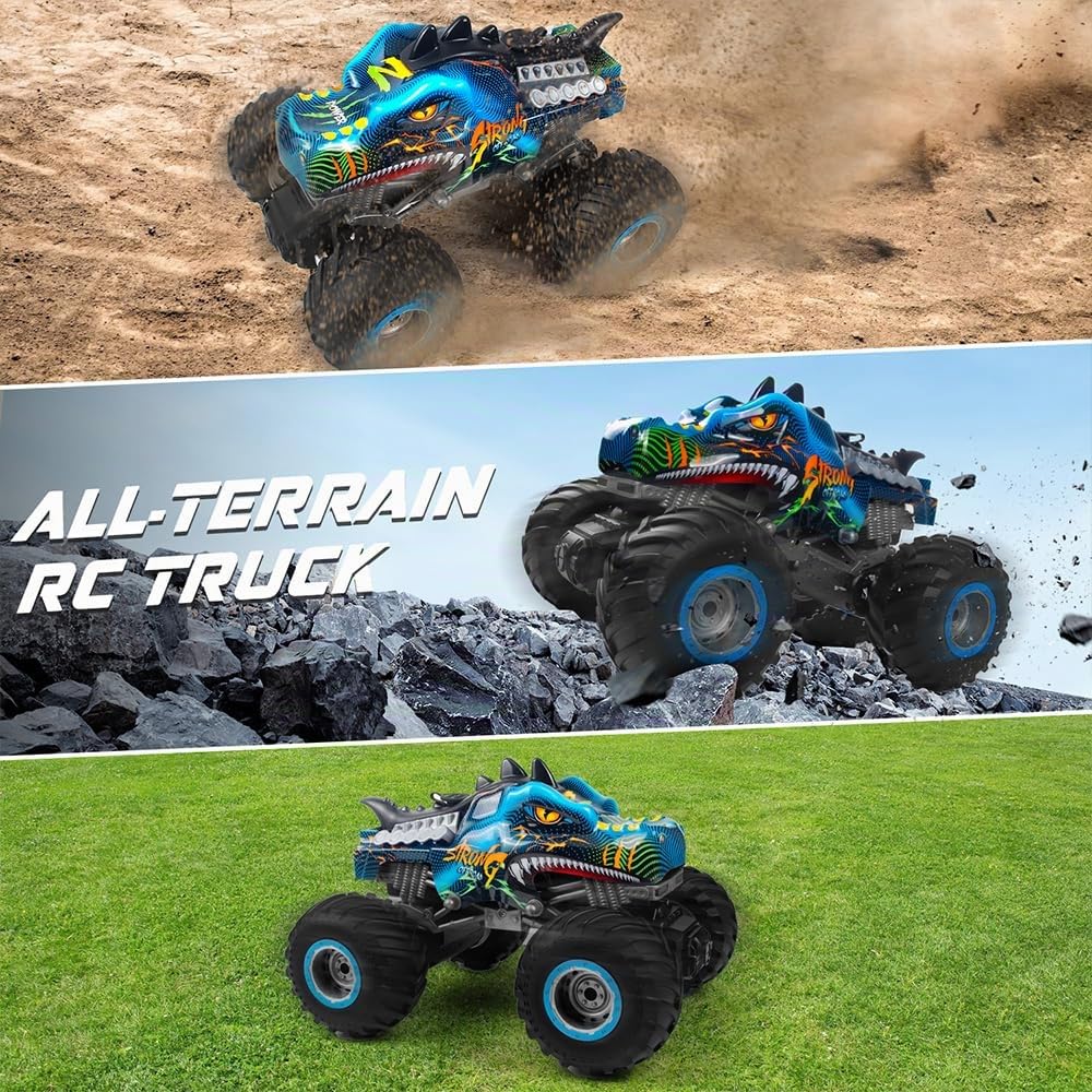 Ferngesteuertes Auto Dinosaurier 1:16 Maßstab RC Monster Truck Fernbedienung Auto mit Sprühnebel-Musik-LED-Leuchten, 2,4 GHz 20 km/h RC Auto Spielzeug für Kinder ab 3 4 5 6 8 10 Jahre
